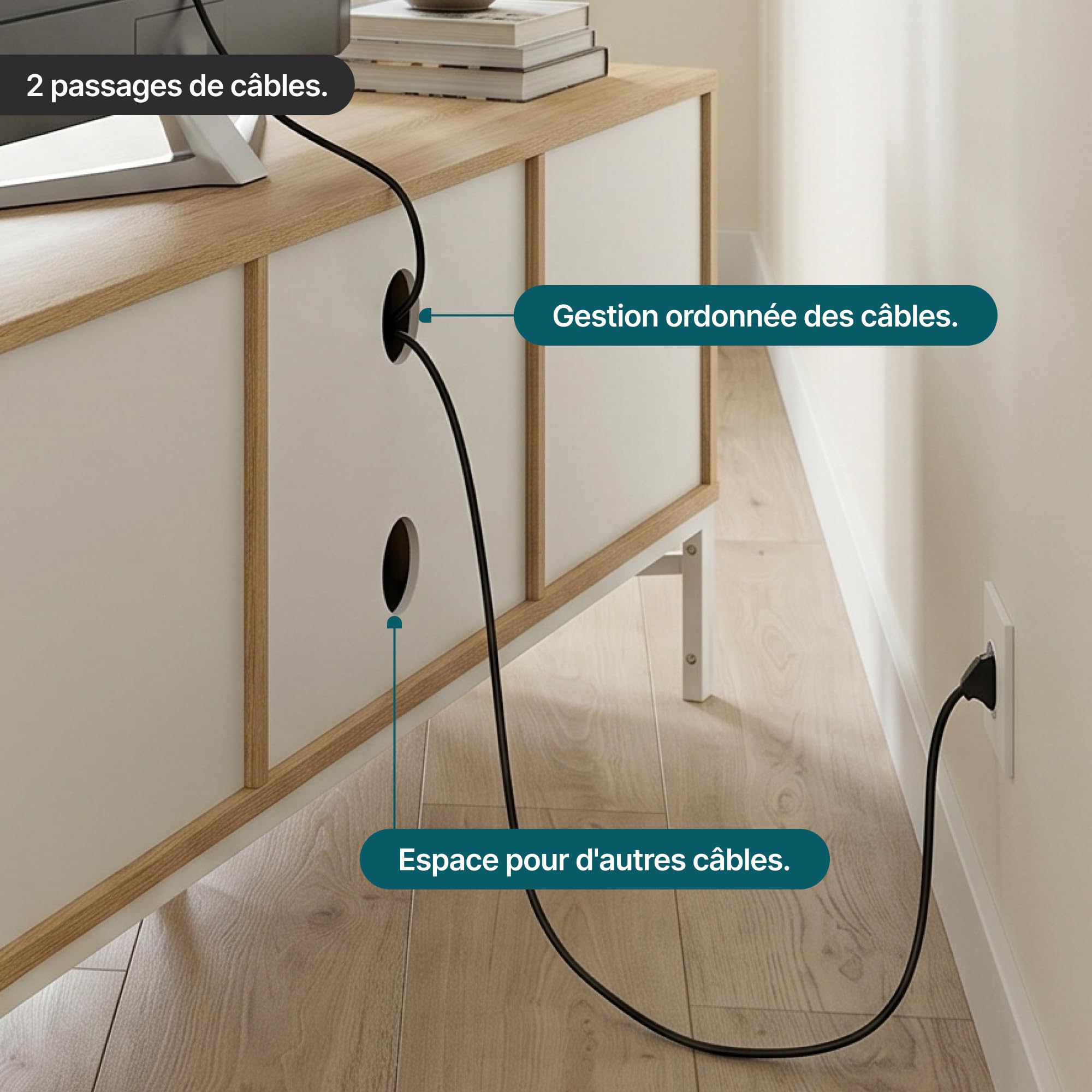 [en.casa] Meuble TV Kerrköndam sur Pieds 120 x 40 x 46 cm Effet Chêne Blanc