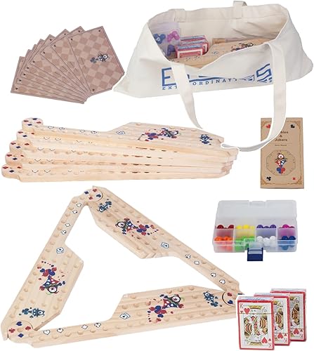 Miniatura 1 de Extguds Marbles and Jokers - Juego de mesa de madera maciza real pino para 2-8 jugadores 8 tableros de juego 8 colores 40 canicas 4 cajas de cartas