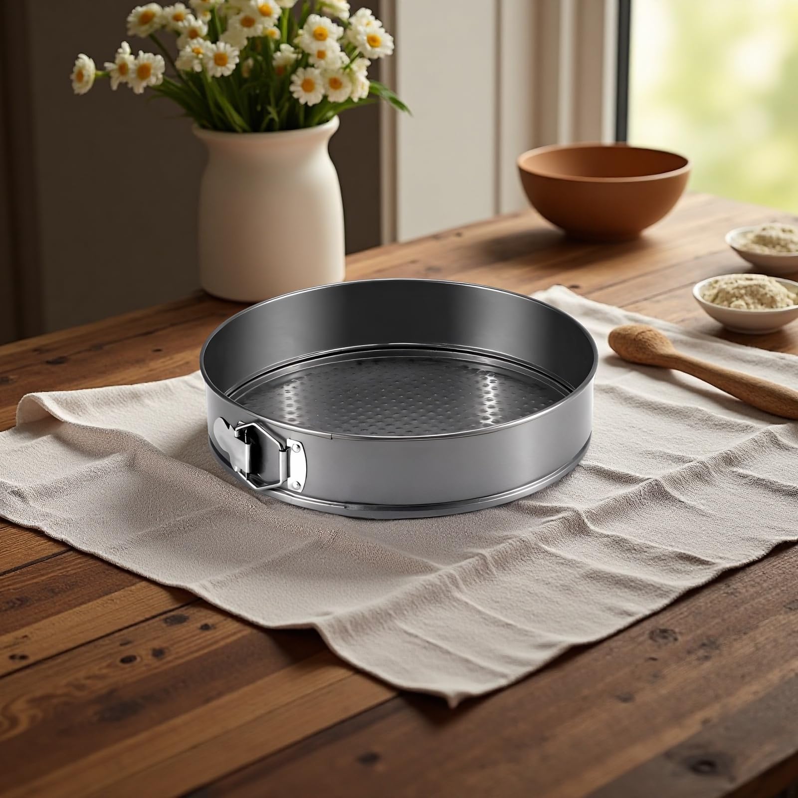 Genérico Molde Redondo Desmontable de Acero al Carbono de 28 cm con Revestimiento Antiadherente, Base de Panal, a Prueba de Fugas para Decorar Tartas de Queso. Tamaño: 28 x 6,5 cm.