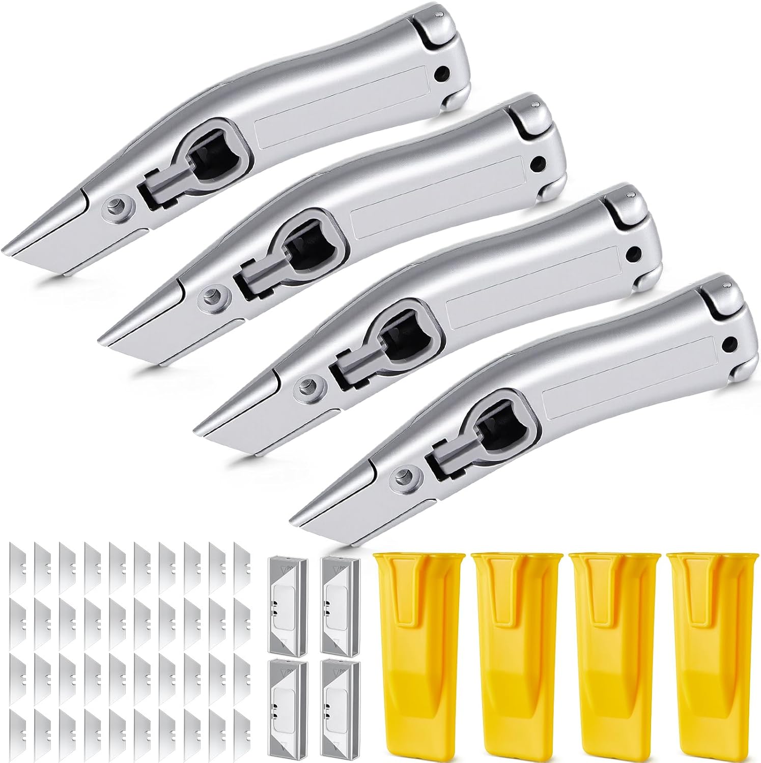WILLBOND 4 Pack Dolphin Carpet Knife with Sheath 7.3 x 1.8 x 1 Inch Heavy Duty Roofing Utility Knife Blade Change Design Cast-aluminum Anti-slip Handle, Includes 10 Blades