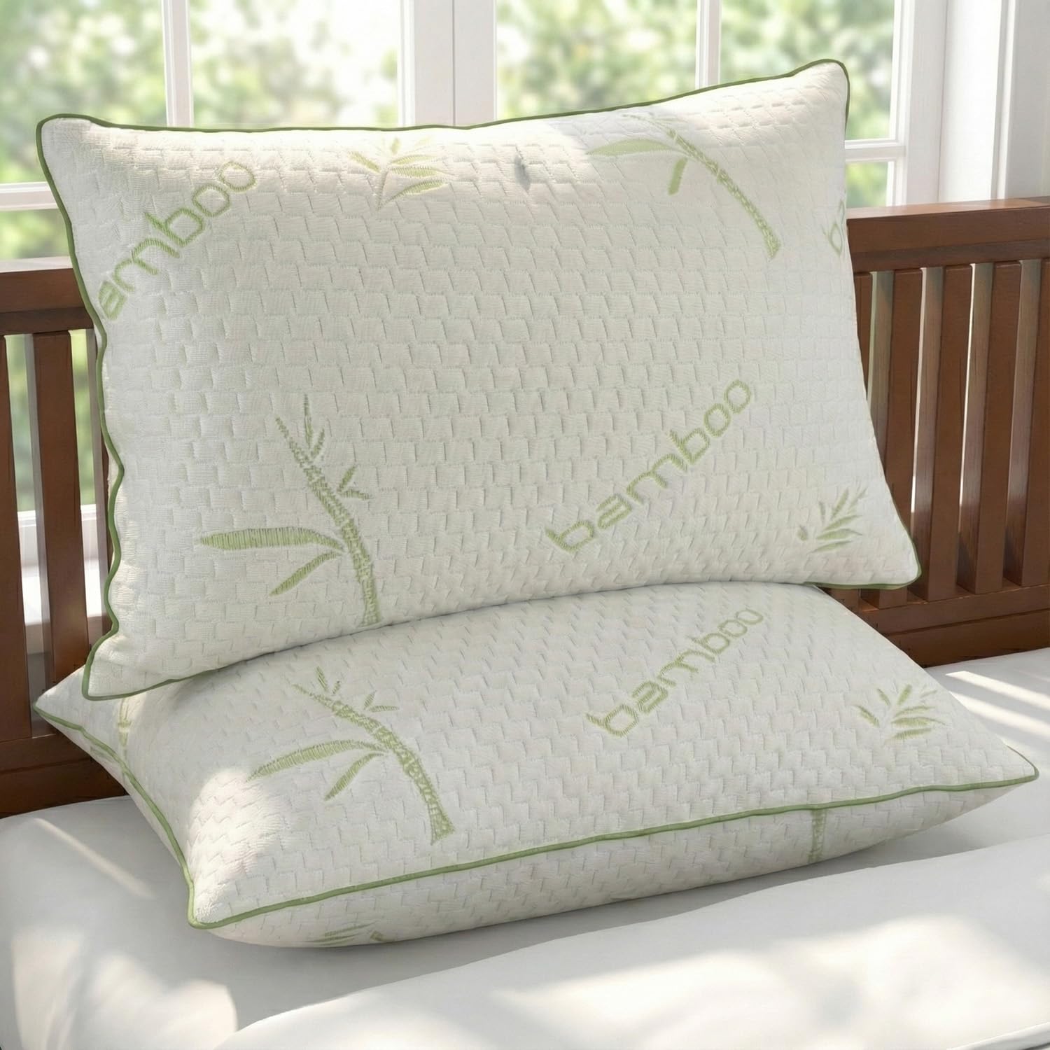 AYKA Ultimate Bamboo Bed Pillow Set of 2 | 100% Virgin Microfiber Filling for Neck & Shoulder Support | 17x27” Breathable Hotel Quality Pillows | Never Flat, Anti-Bacterial | Supersoft