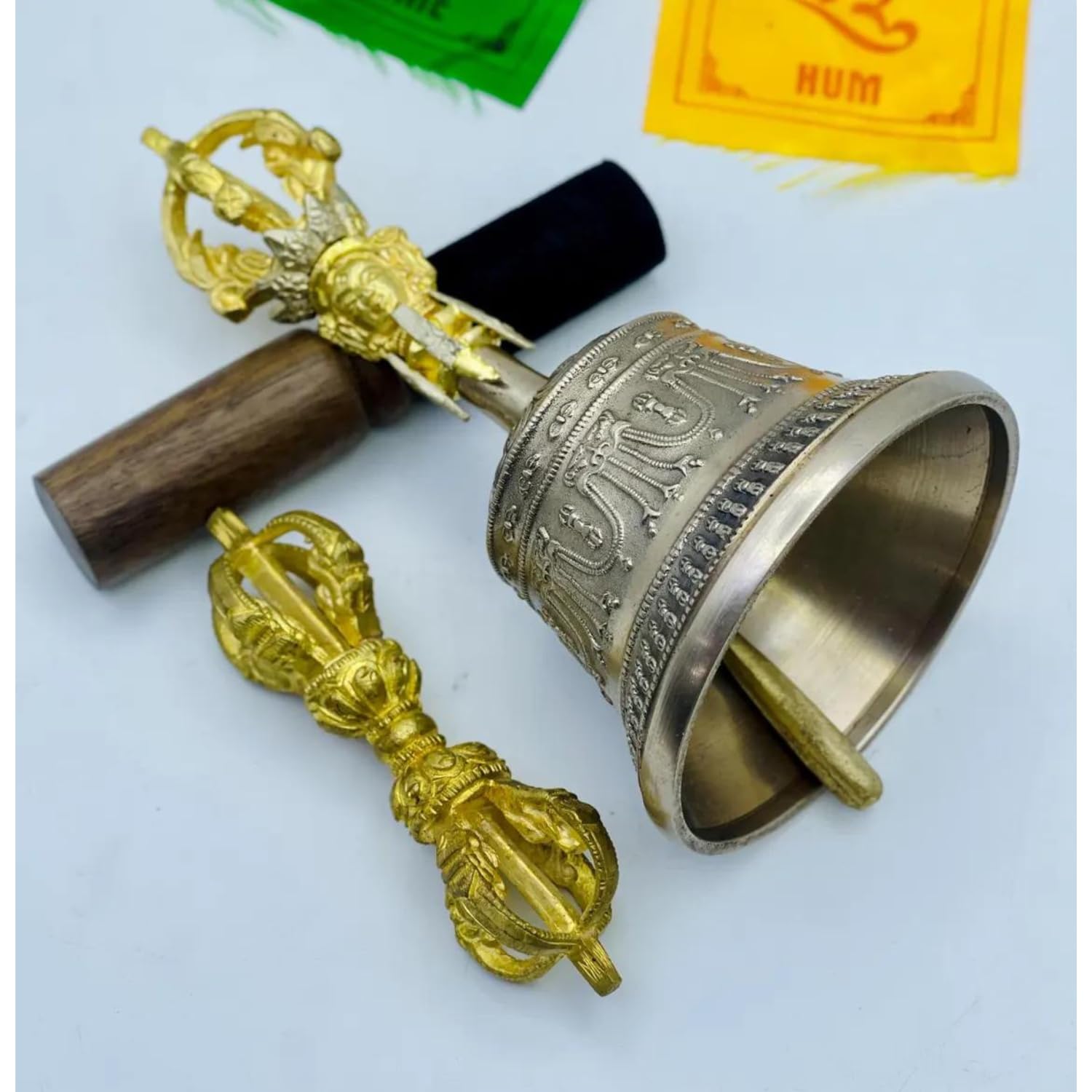 The Healing Store Campana tibetana con vajra, campana buddista fatta a mano per spirituale, 7 metalli, per meditazione, bilanciamento dei chakra, decorazione per la casa, meditazione, yoga, relax
