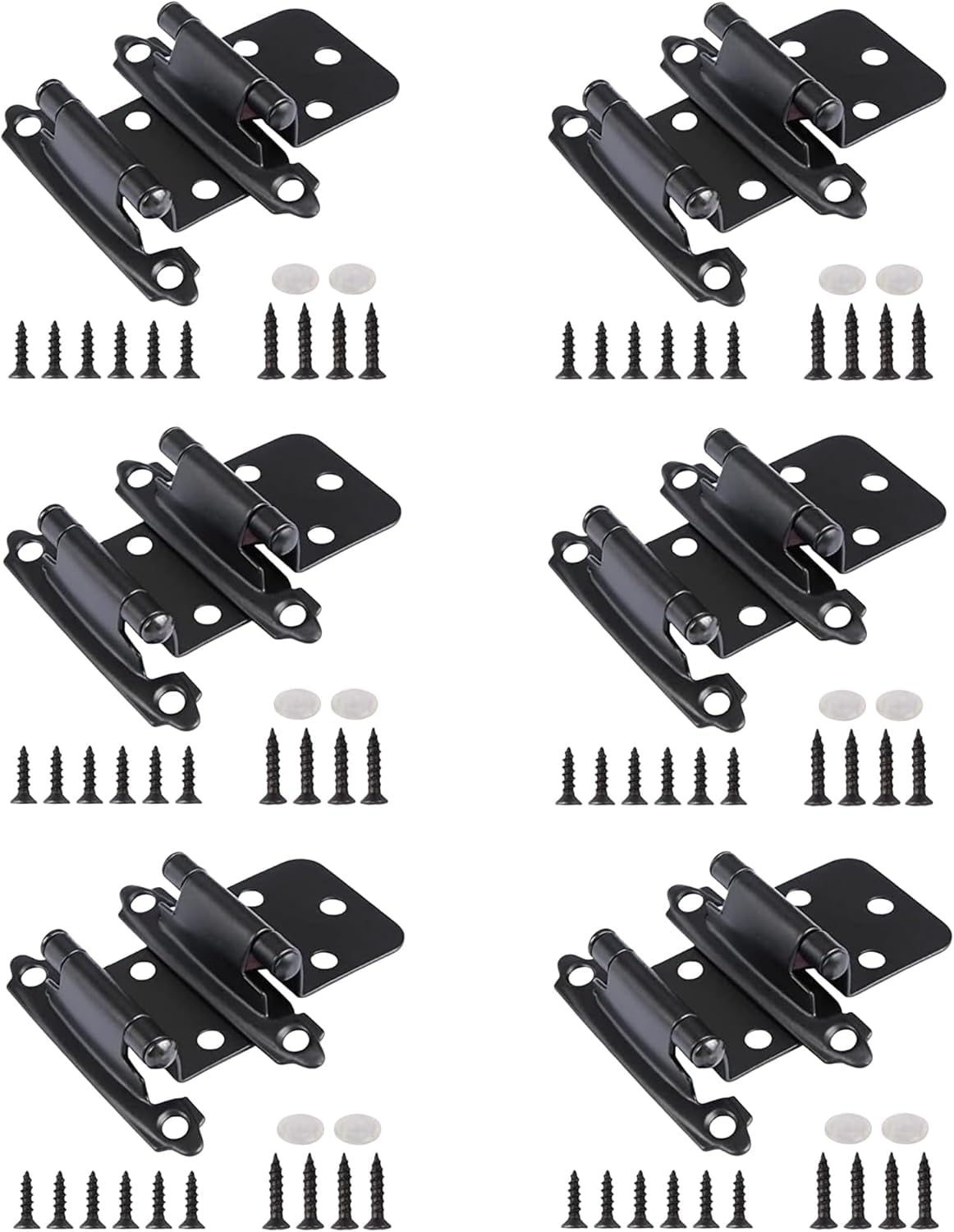 XWHLXY Kitchen Cupboards Inset Hinges, 12Pcs 1/2" Overlay Semi-Concealed Face Mount Cabinet Hinges with Screws for Kitchen Cupboards, RV Cabinets, 1.5mm Steel, Matte Black