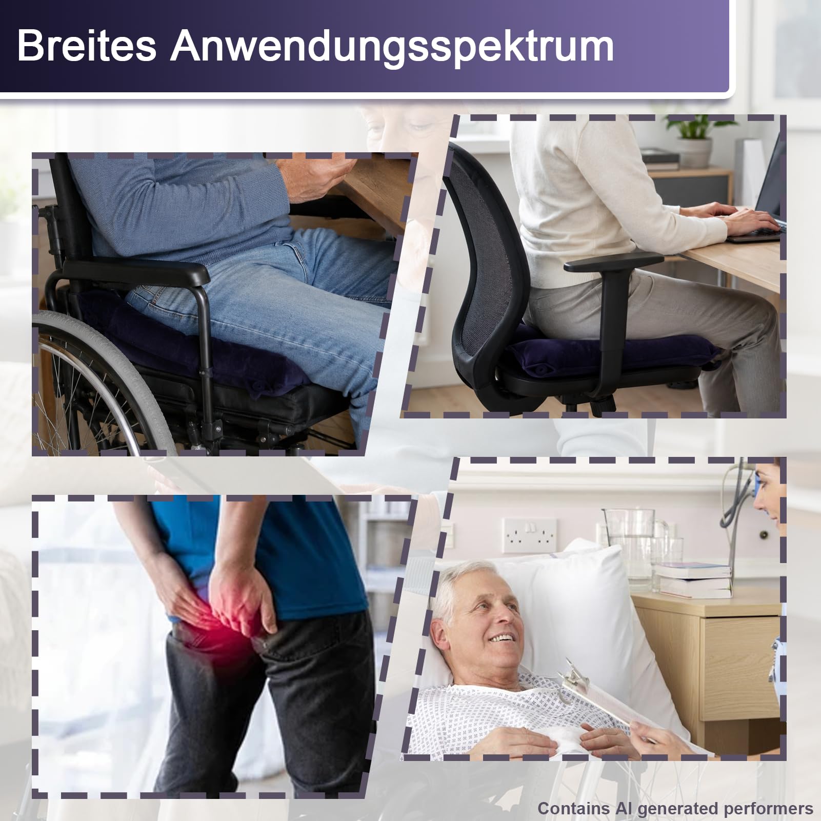 Anti Dekubitus Kissen Gesäß, Sitzring Dekubitus Mit Loch Aufblasbares Hämorrhoidenkissen, Luftkissen Orthopädische Sitzkissen Rollstuhl Dekubitus Steißbein Hämorrhoiden Nach OP Bett, PO Kissen, Blau