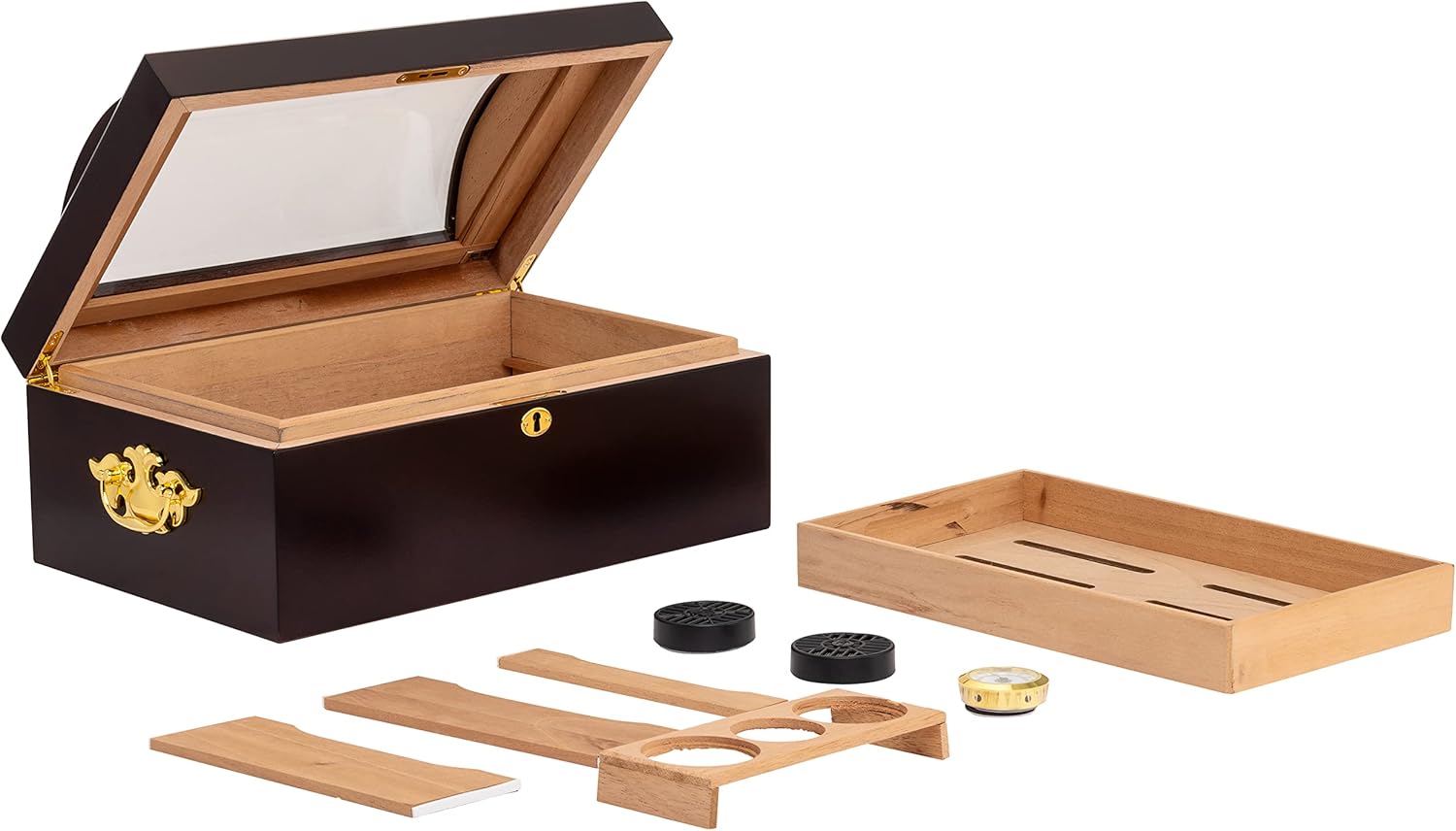 The IL Duomo Cigar Humidor, Hold Up to 150 Cigars, Tempered Beveled Glass Dome Top, Glass Hygrometer with Brass Frame, Spanish Cedar Tray with Divider