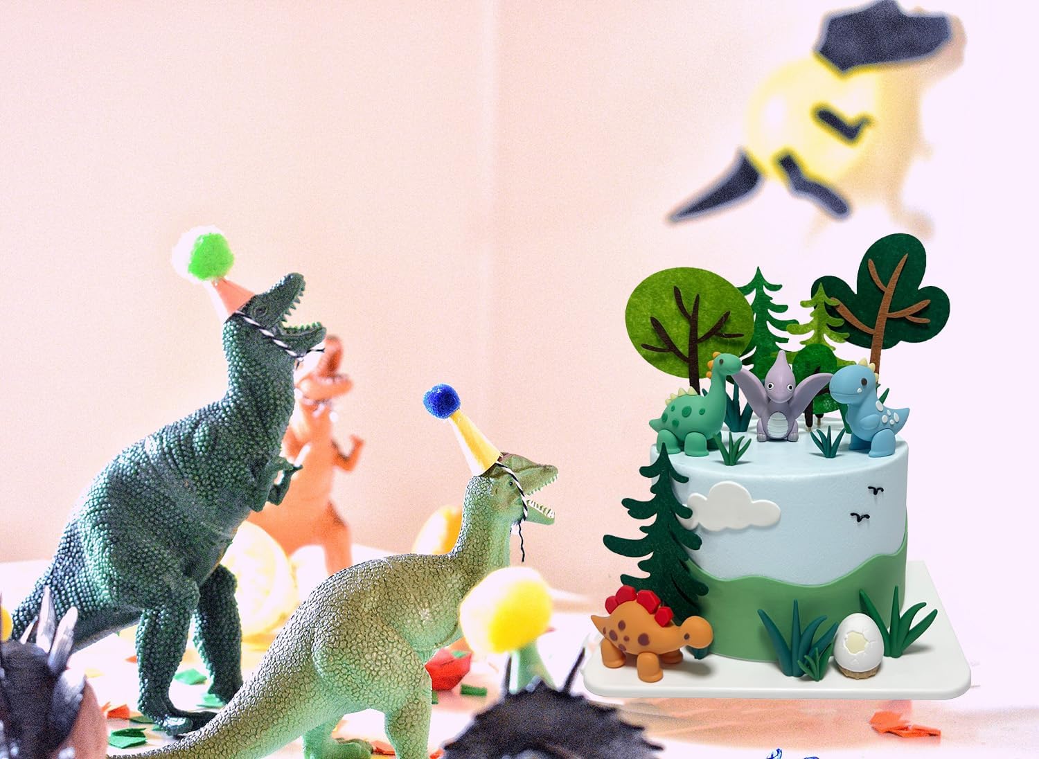 19pcs Dinosaur Cake Toppers, 3D Dinosaurs Cake Toppers for Kids, Cake topper for Dinosaur Themed Party, Dinosaur Baby Shower