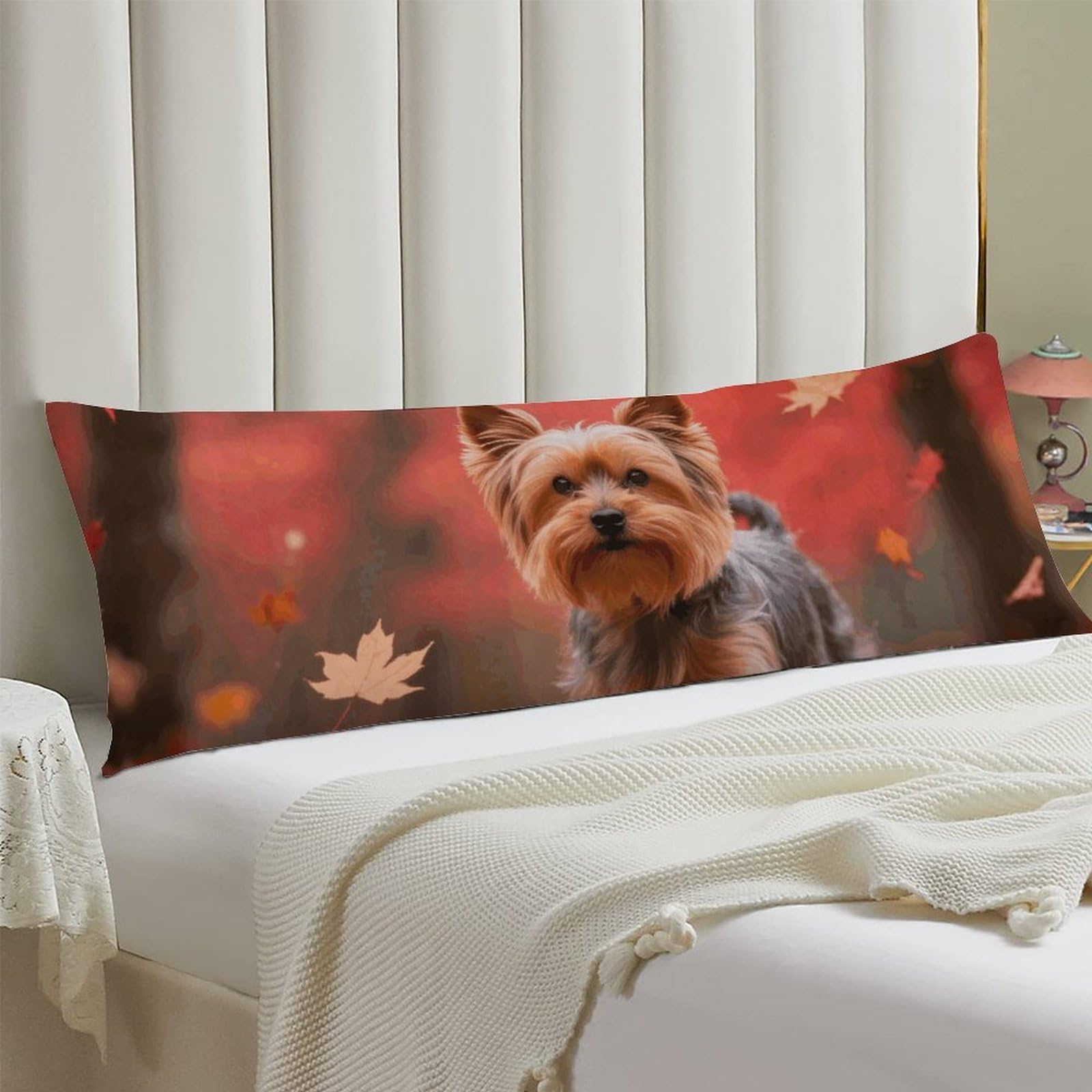 Body Pillow Cover 20x54 Long Pillow Case with Invisible Zipper Breathable Microfiber Yorkshire Terrier in Maple Forest Pillowcase Soft Cozy Protector for Bedroom Couch Sofa Bed Home Decor All Seasons