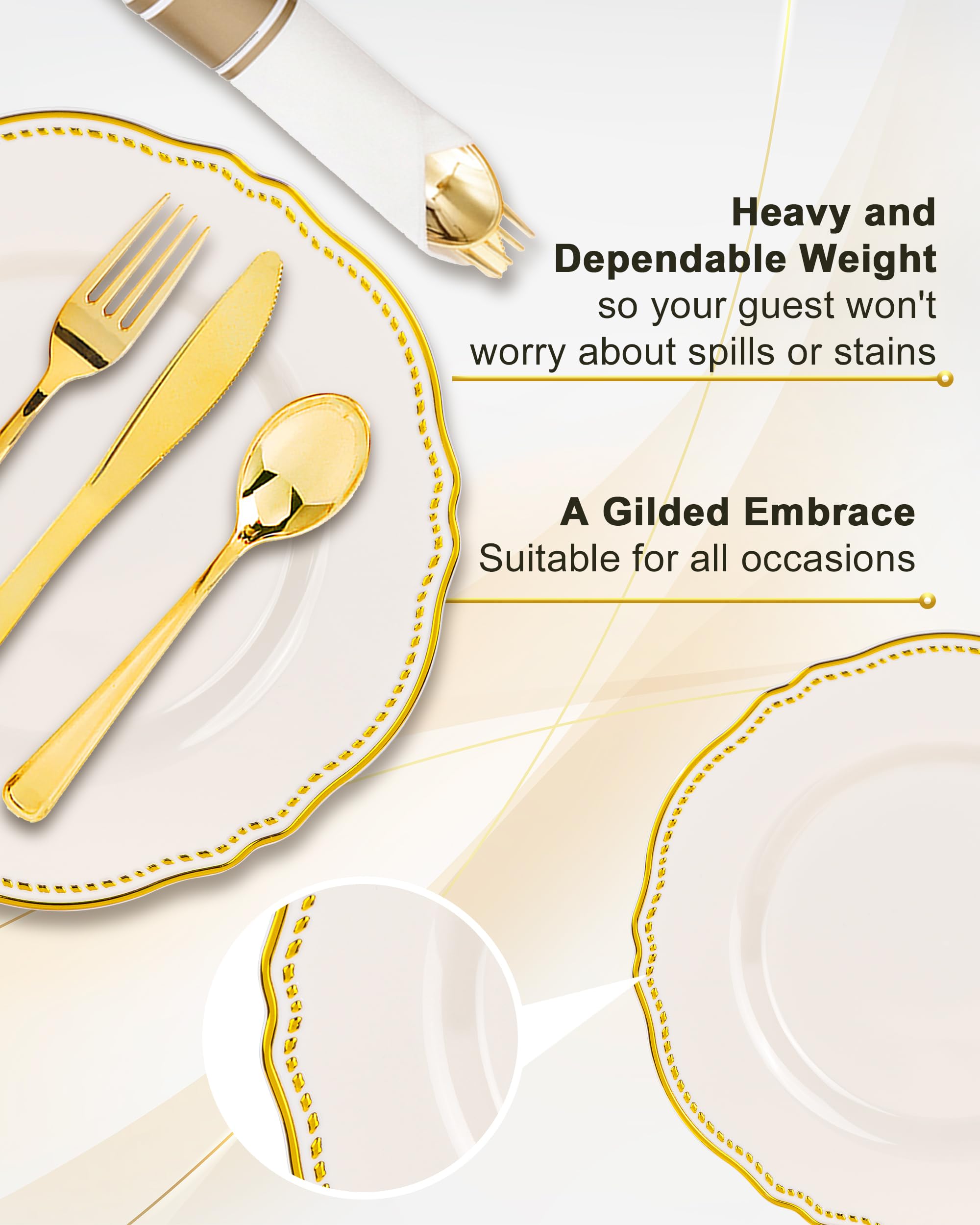 Ivory Gold Plates for Weddings & Parties -5