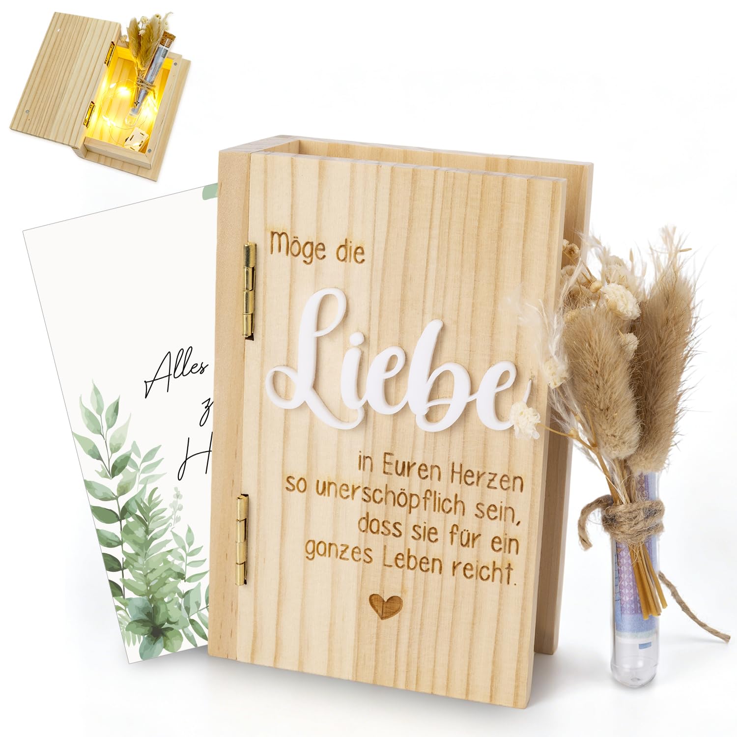 Regalo Matrimonio Denaro in Legno, Scatola Portasoldi Creativa, Biglietto Auguri Matrimonio Originale in Legno, Regali per Nozze in Contanti, Idee Regalo da Fare agli Sposi