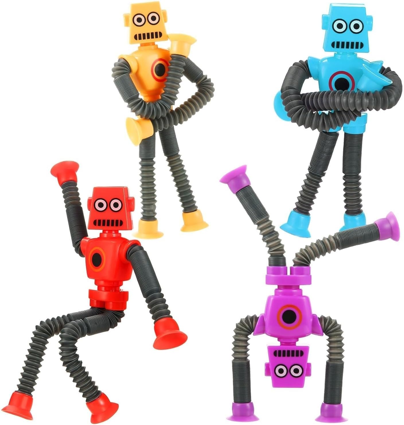 GK Online Store Telescopic Robot Suction Cup Toy, Pop Tubes Fidget Toys for Toddler Travel Toy Gifts Idea,Girl & Boy Shape Changing Telescopic Sensory Toys for Girls Boys (Multicolor) (Pack of 4)