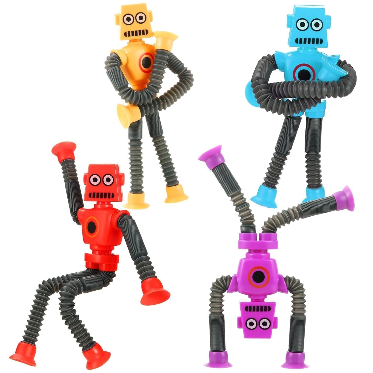 GK Online Store Telescopic Robot Suction Cup Toy, Pop Tubes Fidget Toys for Toddler Travel Toy Gifts Idea,Girl & Boy Shape Changing Telescopic Sensory Toys for Girls Boys (Multicolor) (Pack of 4)