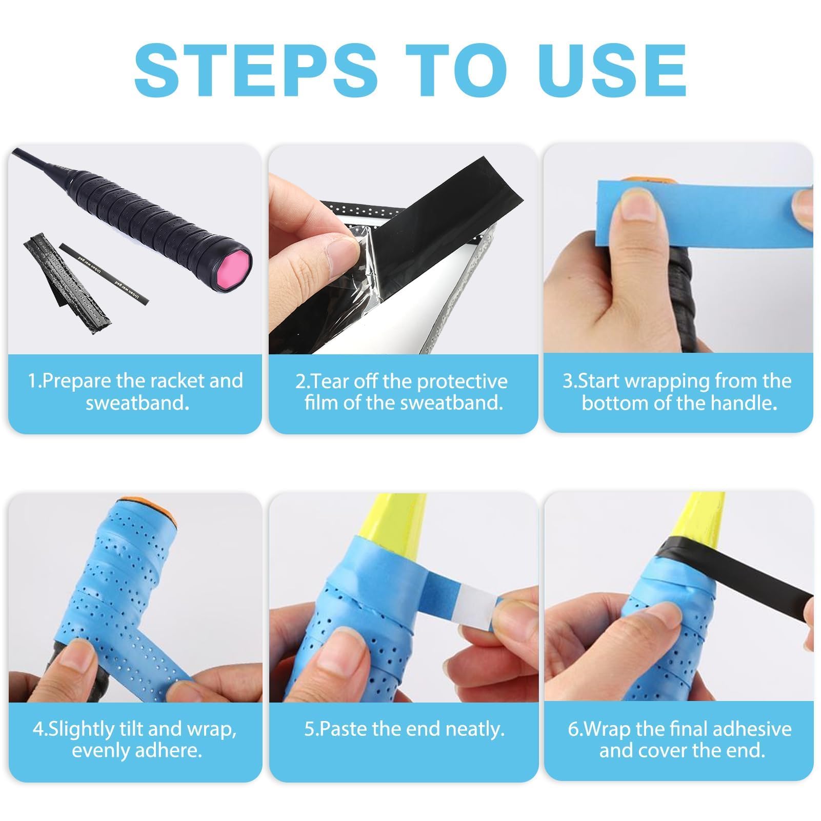 Overgrips Antideslizantes para Raquetas, Negros Perforados, Absorción Sudor, 5 Unidades