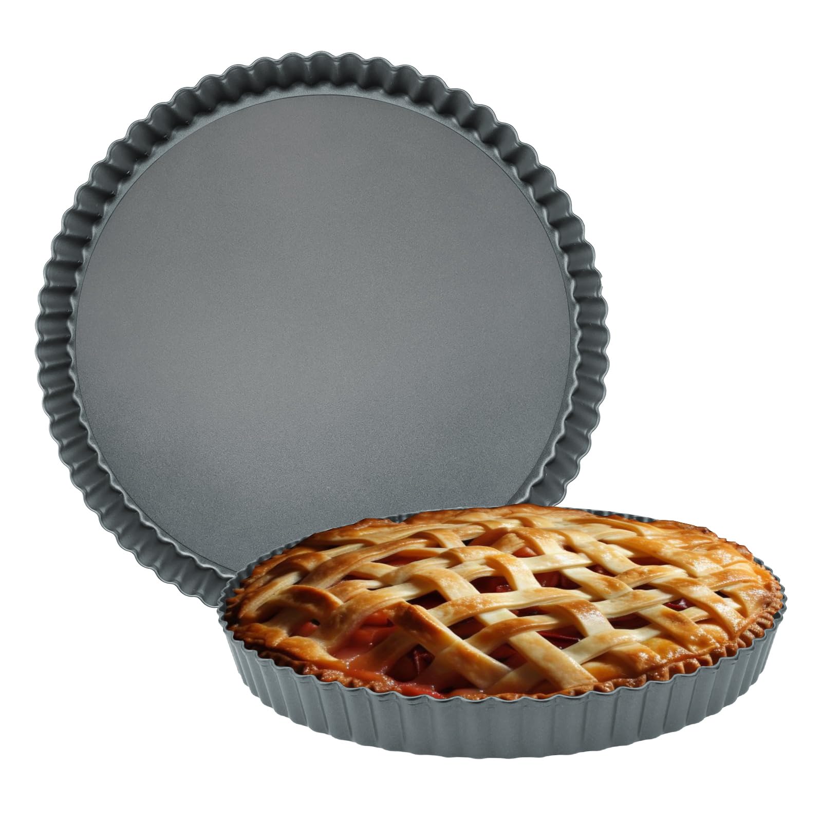 Lot de 2 moules à tarte de 26 cm avec fond amovible, moule à tarte anti-adhésif en acier au carbone, moule à quiche pour gâteau, biscuits, 26 cm