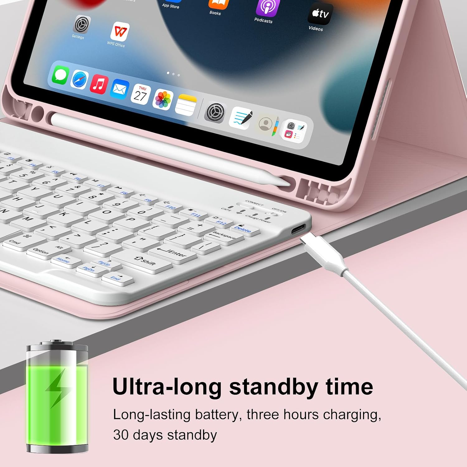 Keyboard Case for iPad (A16) 11th Gen 11 inch 2025 & iPad 10th Gen 10.9 inch 2022 with Holder | Detachable Bluetooth Wireless Keyboard | Soft TPU Back Shell | Auto Sleep/Wake(Chalk Pink