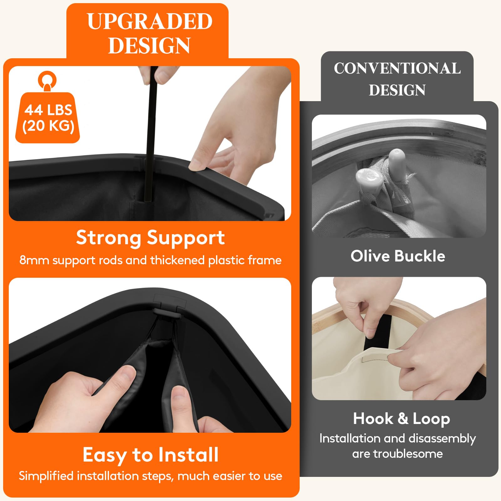Lifewit Cesto Biancheria Sporca 2 Scomparti, Cesta Panni Sporchi con Sacchi Lavabili, Cesto Portabiancheria, Laundry Basket per Bagno, Camera da Letto e Lavanderia, 165 L, Nero