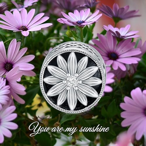 Miniatura 6 de PEIMKO Abalorios personalizados de loto, girasol, margaritamal de ojo, cuentas de plata esterlina, con diseño de flores, pulsera de serpiente