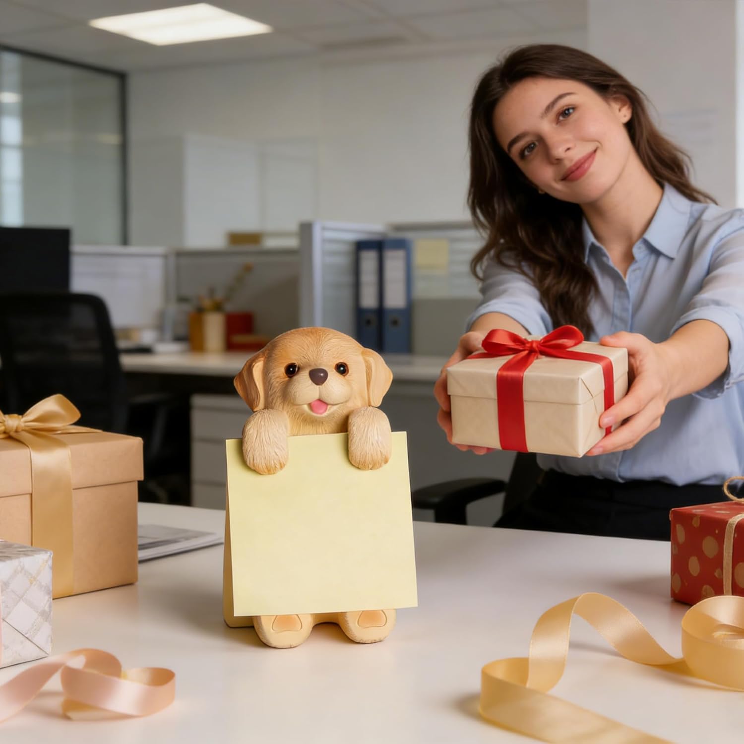 Dog Pop-up Sticky Note Dispenser, Includes 1 Pad of 3x3 in Super Sticky Notes, 100 Sheets, Resin Cute Handmade Desk Holder for Office & Home - Golden Retriever