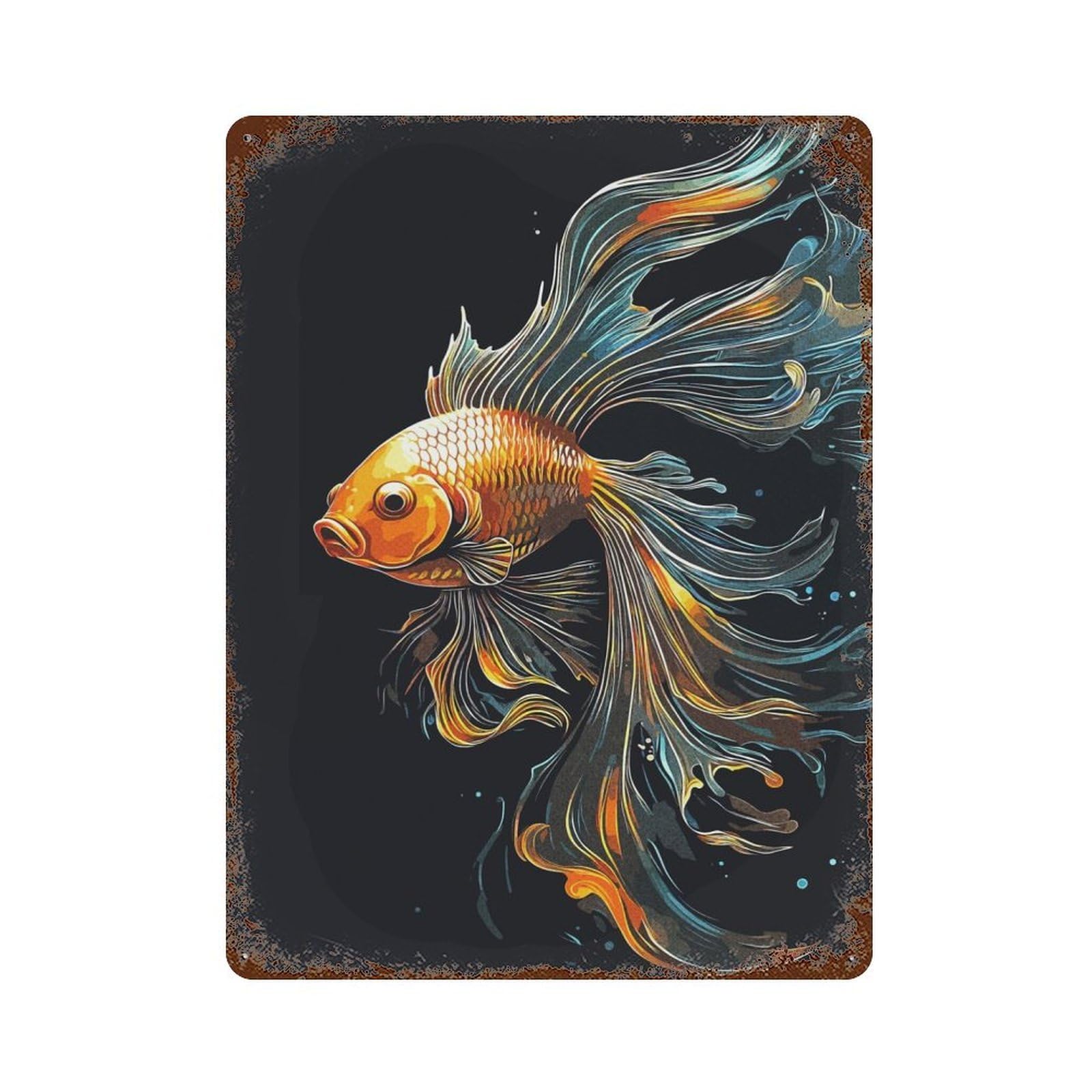 Tiny Fish Rust Effect Tin Sign 15.7"x11.8", Ideal for Farmhouse, Kitchen And Entryway Decor