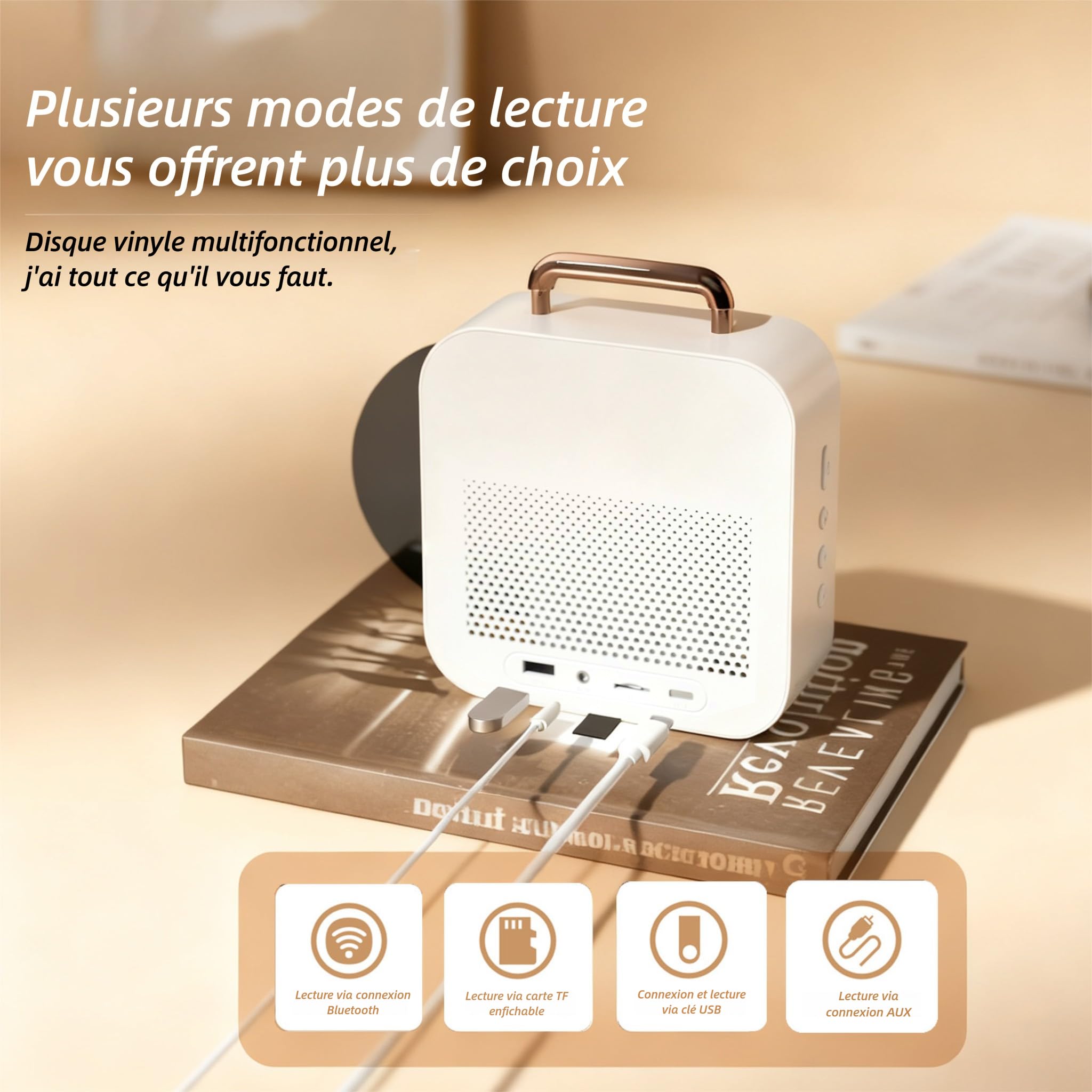 Son Cosmic Melody Starlight, thème de l'espace, lumières LED, audio Bluetooth, style vinyle rétro + Bluetooth/U Disk/TF Card Playback 1800mAh Long-lasting Battery Multifunctional Sound