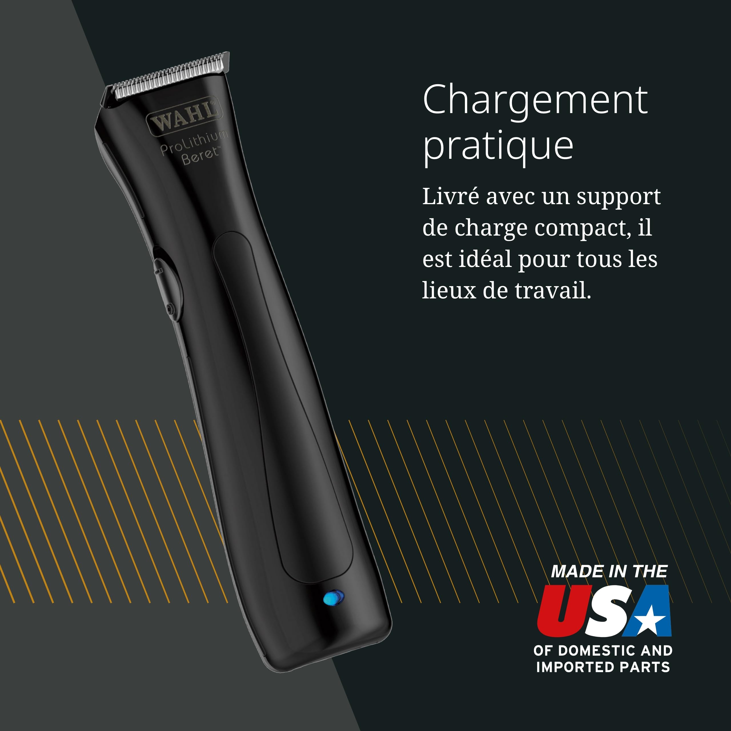 Wahl Stealth Beret - Tondeuse à cheveux avec/sans fil - Avec jeu de lames de précision - Pour les lignes et les contours - noir