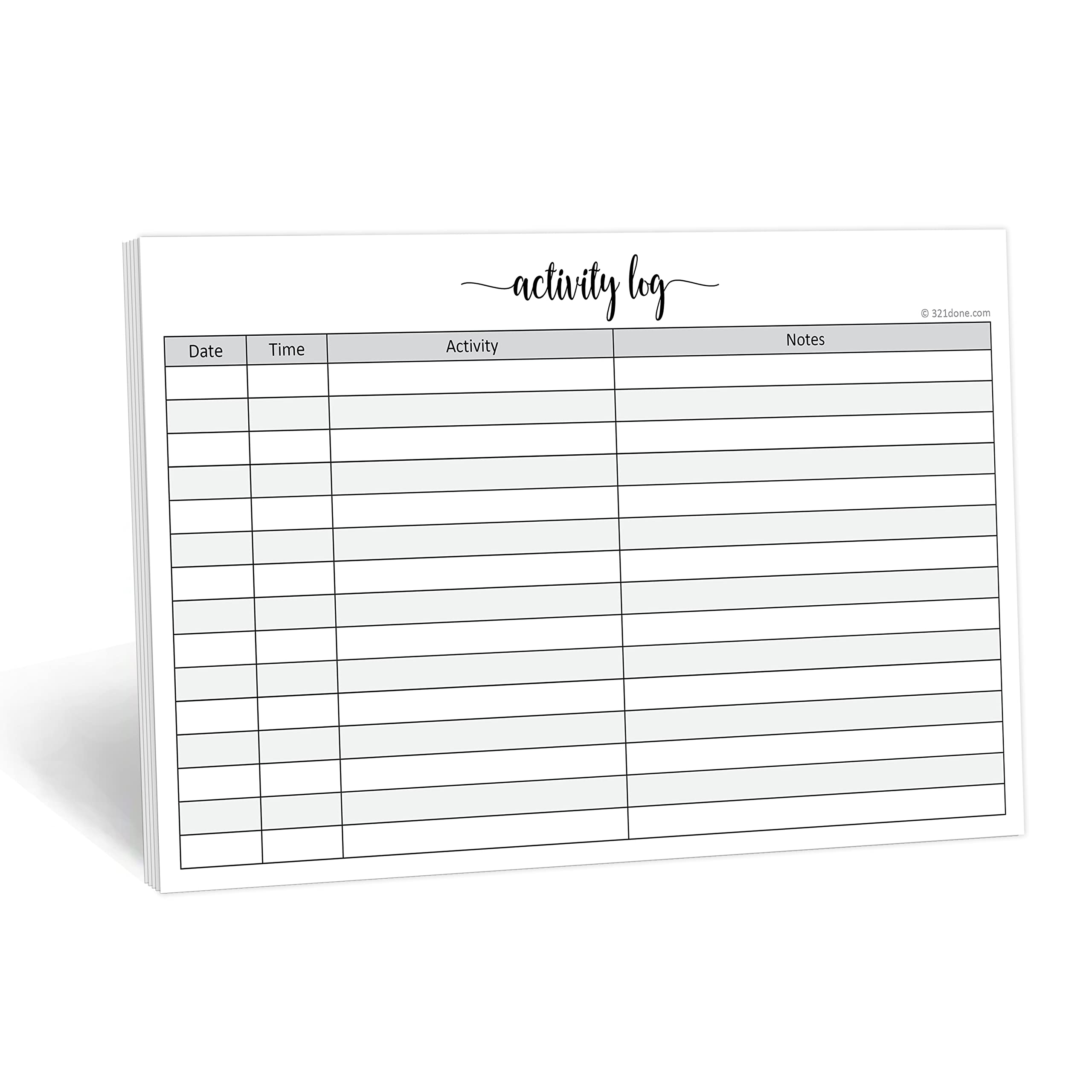 321Done Aktivitätsprotokoll-Notizblock, Querformat, 14 x 21 cm, hergestellt in den USA, minimalistischer Notizblock, Bürobedarf, Schreibtischplaner, To-Do-Liste, Logbuch, Notizbuch für Business,