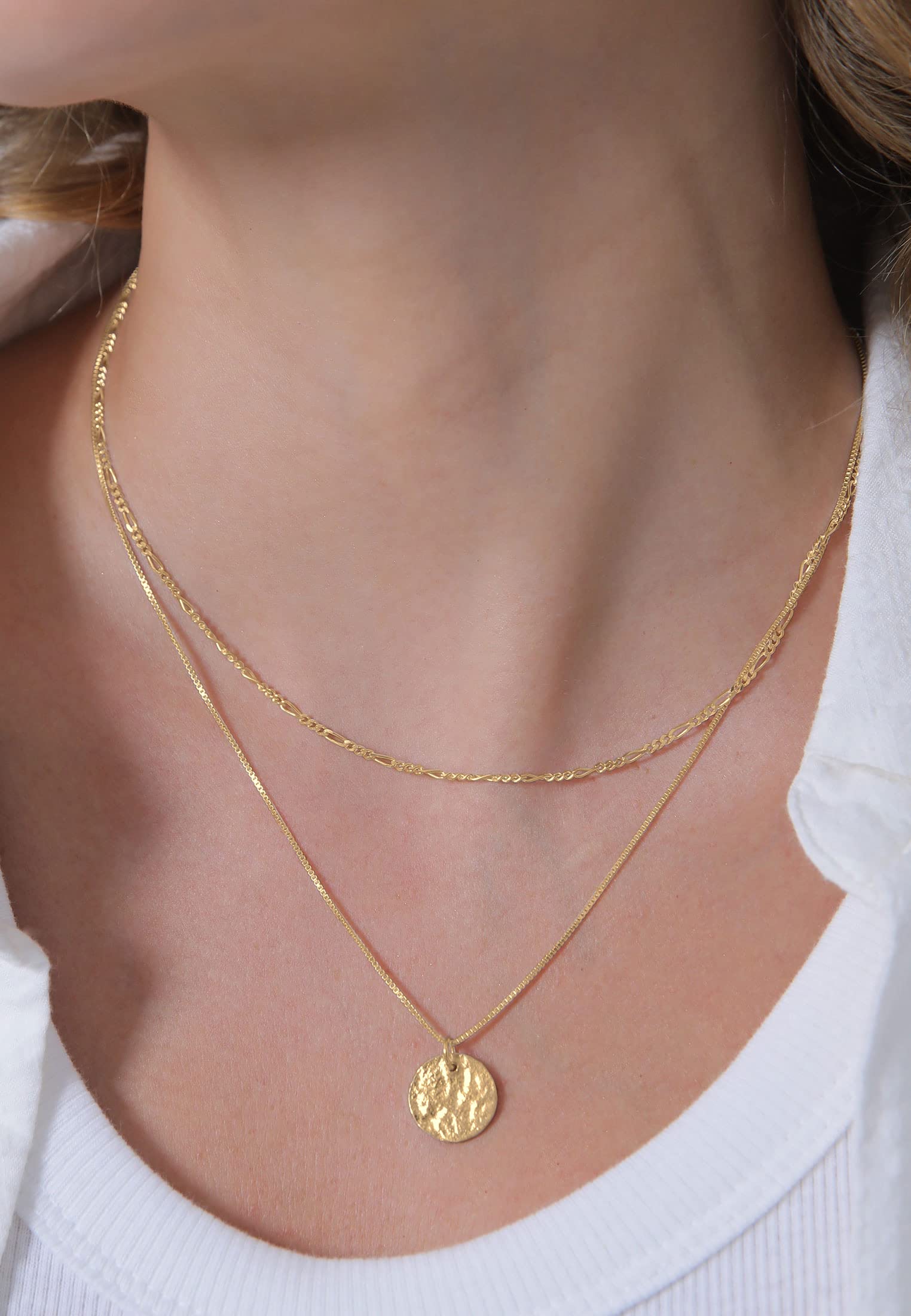 Elli Halskette Damen Layer Kette mit Plättchen Anhänger Boho 925 Silber | Vergoldet