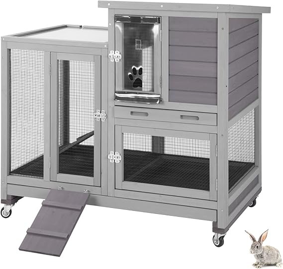Rabbit Hutch with Living Space Rabbit Cage Indoor Bunny Hutch with Run