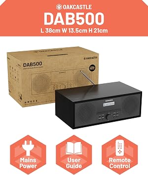 DAB500 CD Çalar, FM ve DAB+Dijital Radyo | Bluetooth, Şebeke Destekli, Stereo Hoparlörler, USB, MP3, AUX, Kulaklık Jakı, Özel EQ, Uzaktan Kumanda | Oakcastle DAB Radyo ve CD Çalar | Radyo CD Çalar