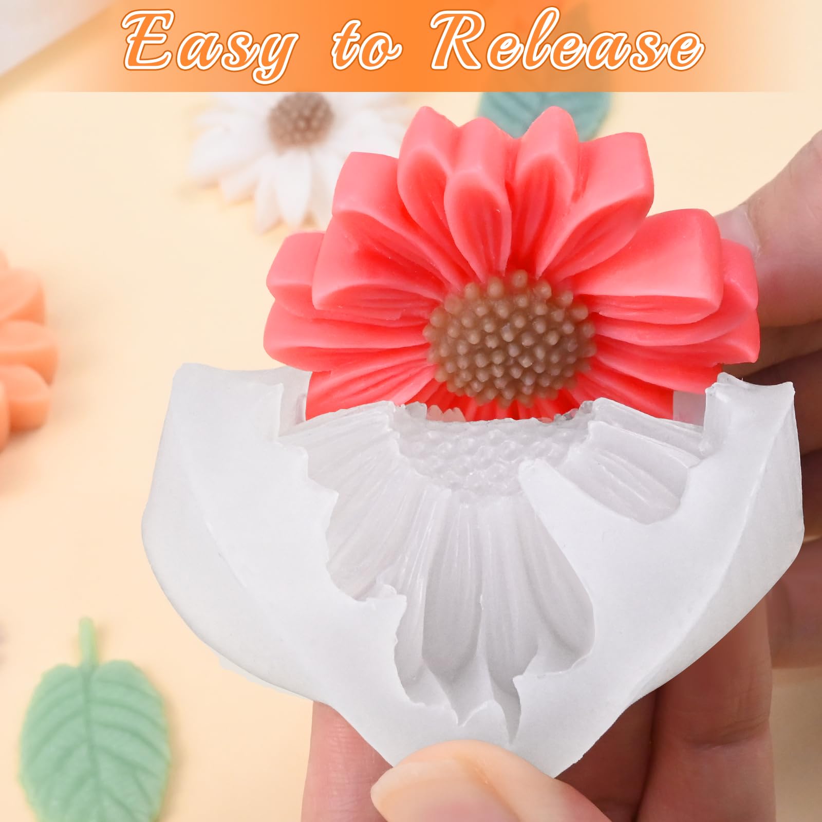 Juego de 4 moldes de silicona para flores, moldes de silicona florales 3D con margaritas, peonías, rosas, tulipanes, fácil liberación, ideal para velas de bricolaje, jabón, regalos de fundición de