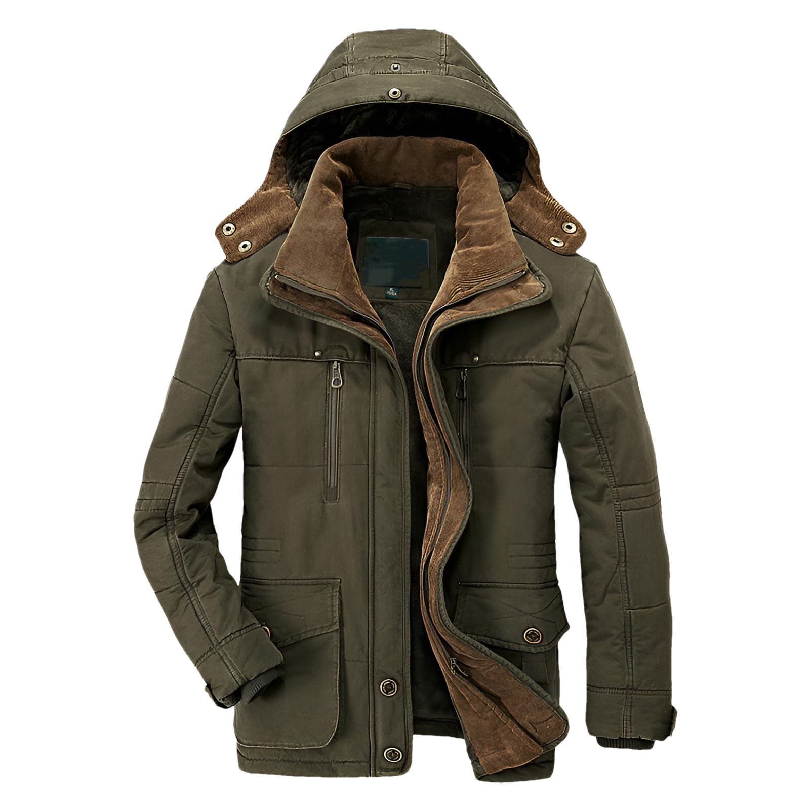 ANUFER Herren Thermo-Baumwoll-Wattierte Parka-Jacke mit Kapuze