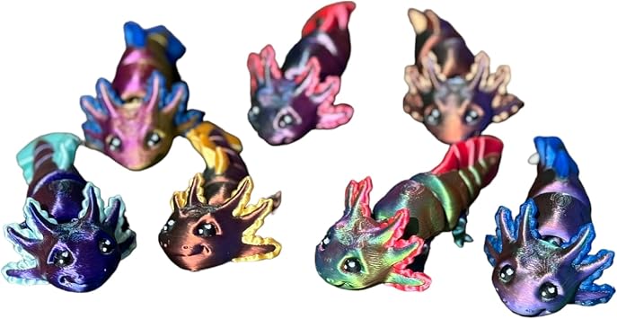 Mystery Articulating Axolotl Fidget Toy Pack of 2 - High Detail, Made in USA -