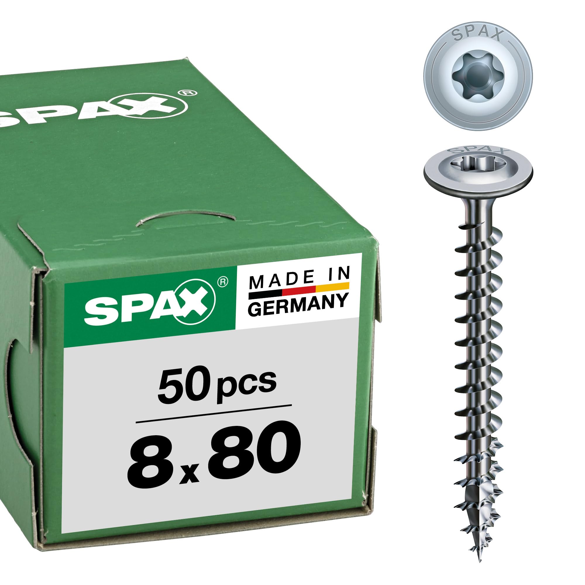 HI.FORCE, 8 x 80 mm, 50 Stück, Vollgewinde, Tellerkopf, T-STAR plus T40, 4CUT, WIROX - 0251010800805