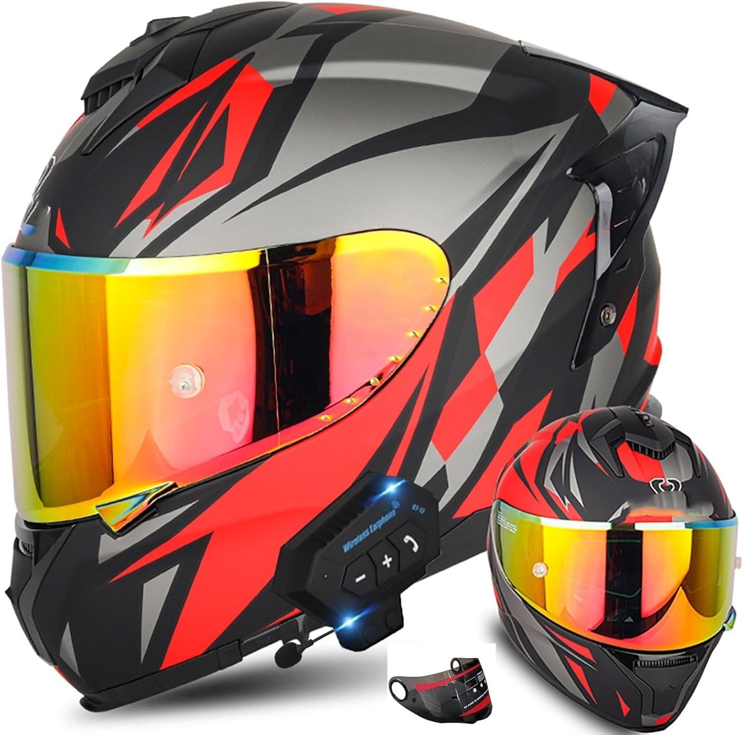 Casco integrale da moto, casco modulare pieghevole Bluetooth, altoparlante incorporato, microfono integrato, casco con doppia visiera, omologato ECE D,M55-56CM