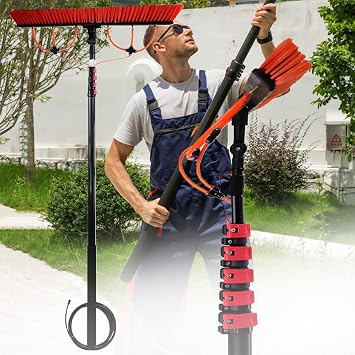 WZFANJIJ Window and Solar Panel Cleaning System w/Brush & Telescopic Pole, Telescopic Window Cleaner Water Wash Brush Kit,9M/30FT