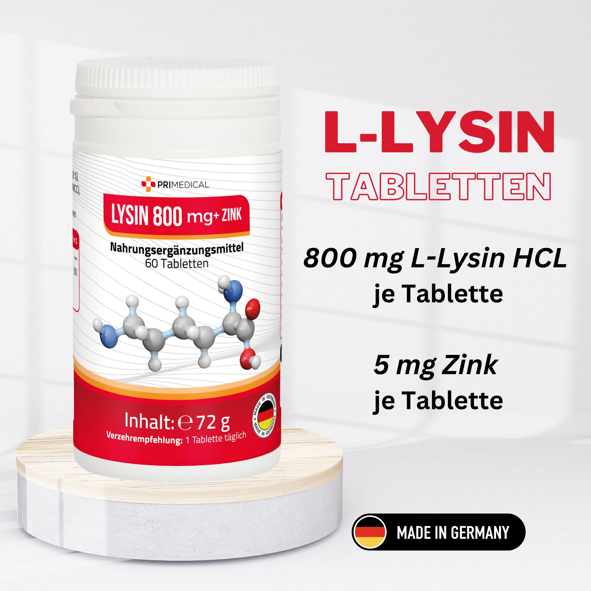 L-LYSIN 800 mg TABLETTEN ESSENZIELLE AMINOSÄUREN + ZINK 5 mg Primedical 2-Monats-Pack 1 x 60 Tabletten