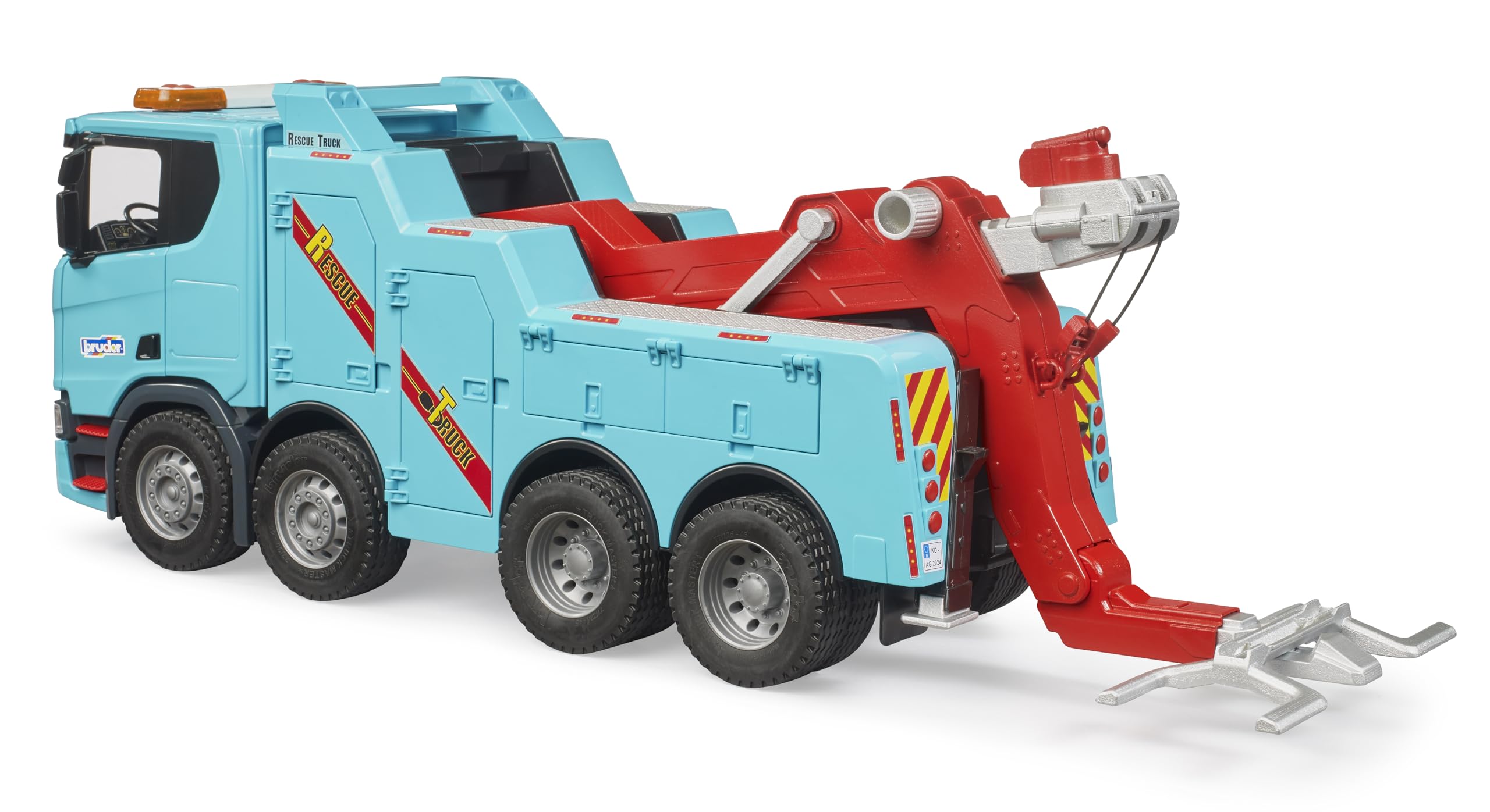 bruder 03553 - Camión de rescate y remolque Scania Super 560R con módulo de luz y sonido - 1:16 Vehículos, grúas, remolcadores, asistencia en carretera, transportadores
