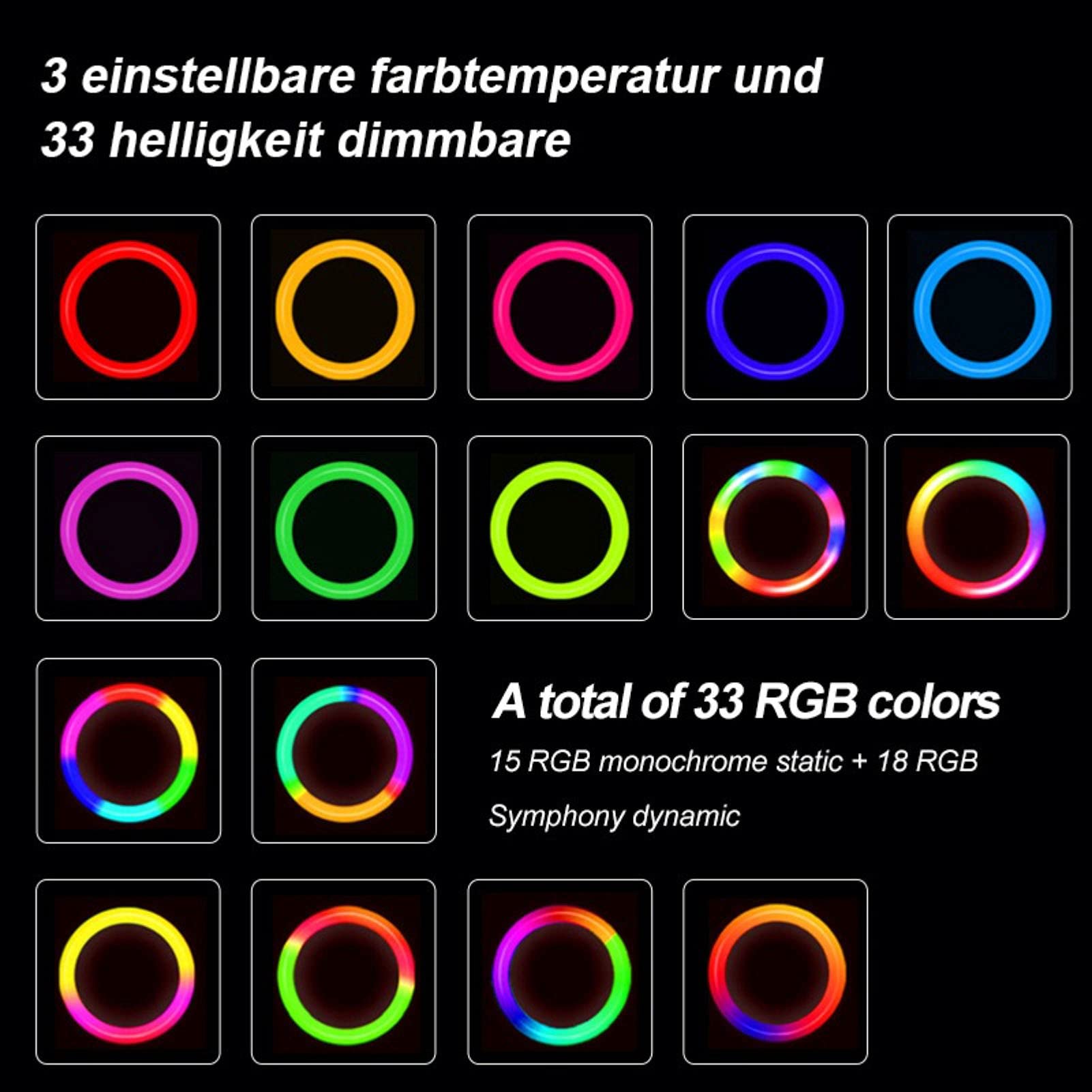 Anello luminoso RGB per selfie da 15,2 cm, con supporto a morsetto, 33 colori dimmerabili, set di illuminazione per videoconferenza USB, per scrivania, computer, laptop, monitor, trucco,