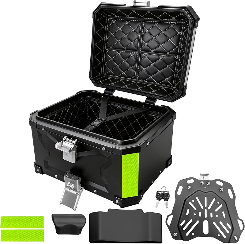 Caja superior para motocicleta, caja trasera para motocicleta de aleación de aluminio de 45L | con tapa impermeable y antigolpes desmontable adecuado para guardar cascos y equipaje