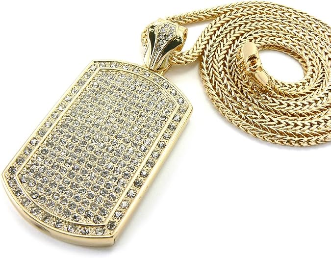 NYFASHION101 Iced Out Dog Tag Pendant 