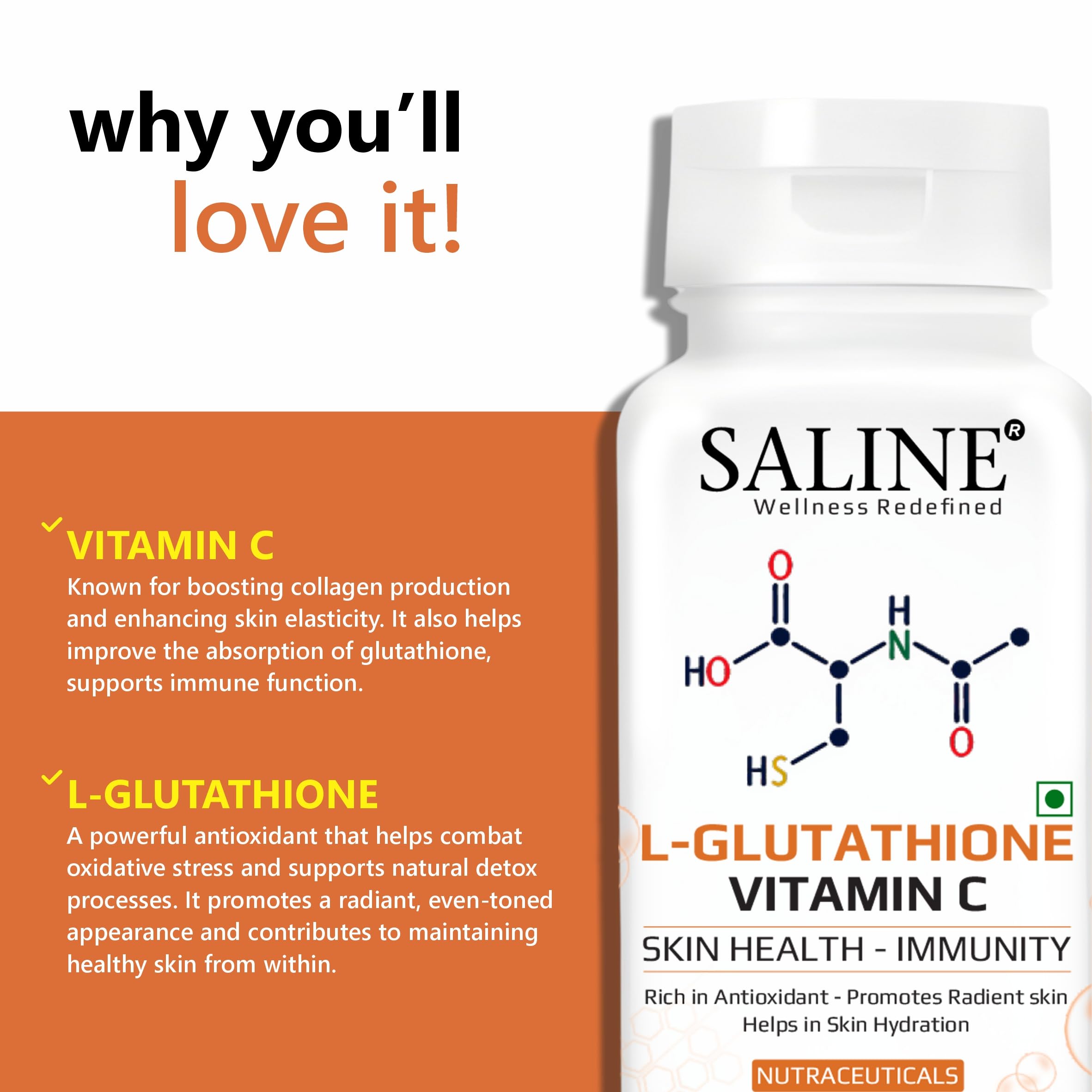can glutathione be mixed with normal saline SALINE Glutathione Tablets for Radiant Skin | L-Glutathione 500000 mcg &  Vitamin C 40000 mcg | 30 Tablets