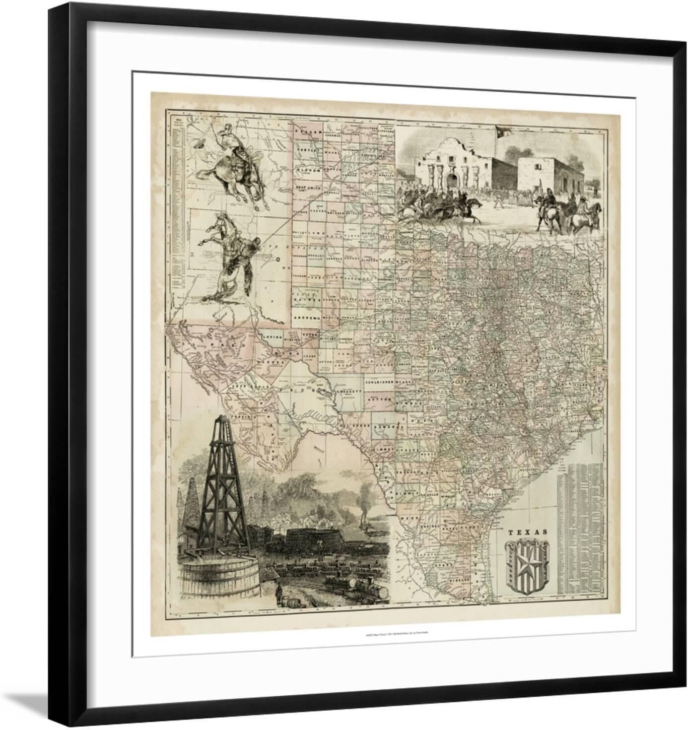 ART.COM Wall Art Print Map of Texas on Black Frame, 29" x 29"