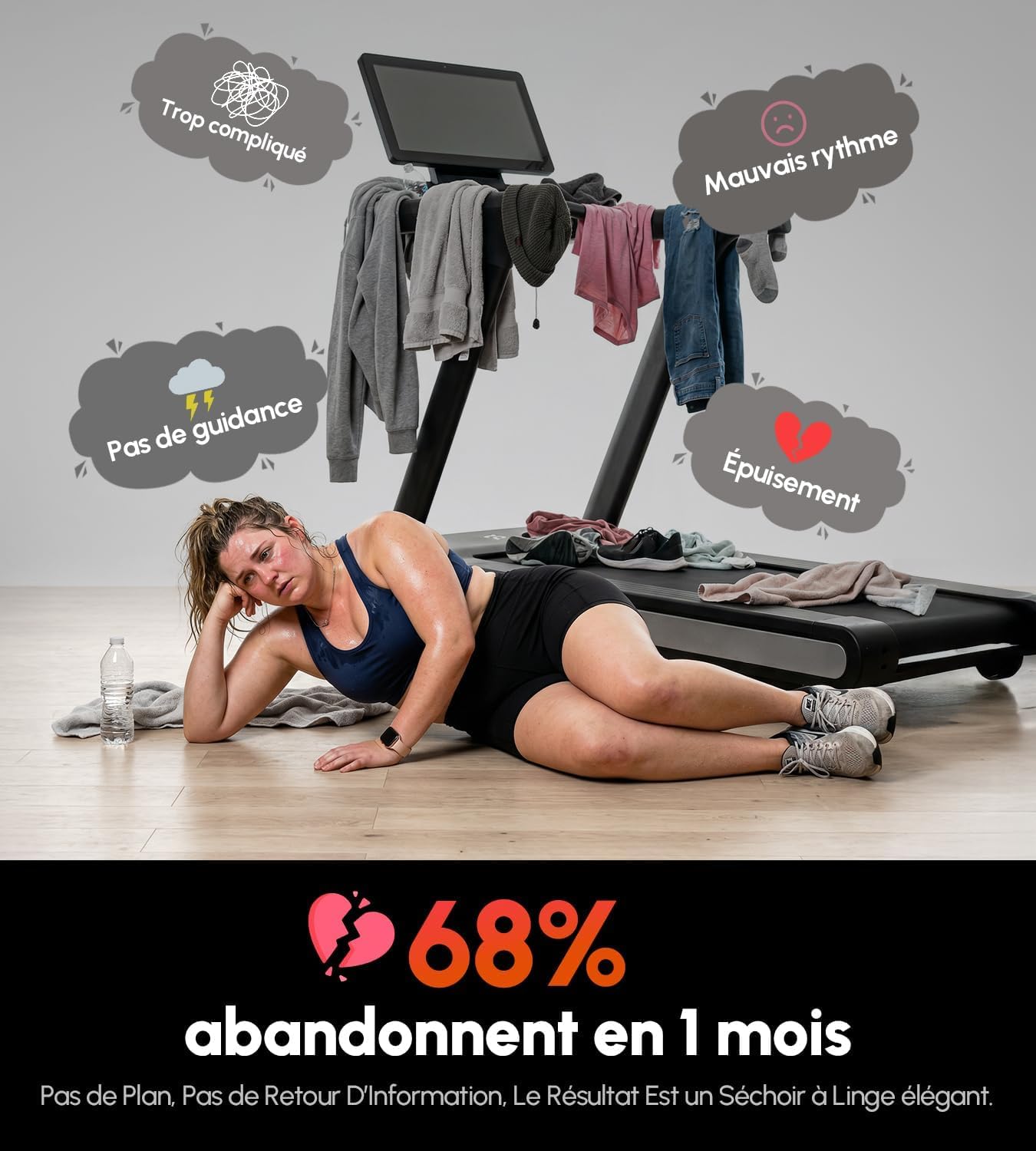 Tapis de Course Adaptatif IA - Vitesse et Inclinaison Automatiques, Coach IA en Temps Réel, Contrôle Cardiaque Intelligent, Moteur 5,0 HP, Charge Max 200 kg, pour Débutants