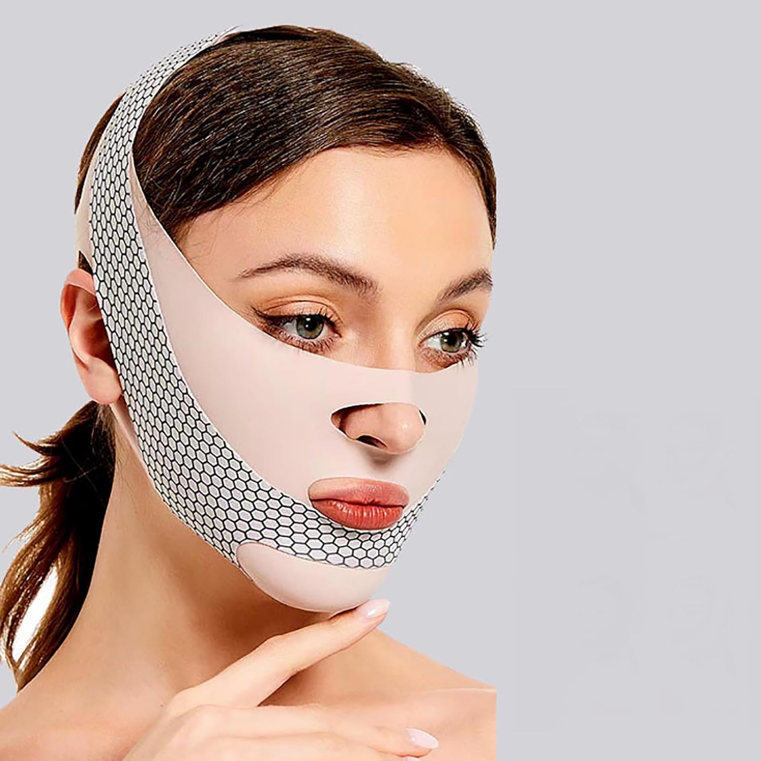 V Line Facial Mask Reusable Double Chin Reducer Face Line Smooth Breathable Bandage for Women, Eliminates Sagging Skin Firming Anti Aging Facial Shaped Belt,Pink