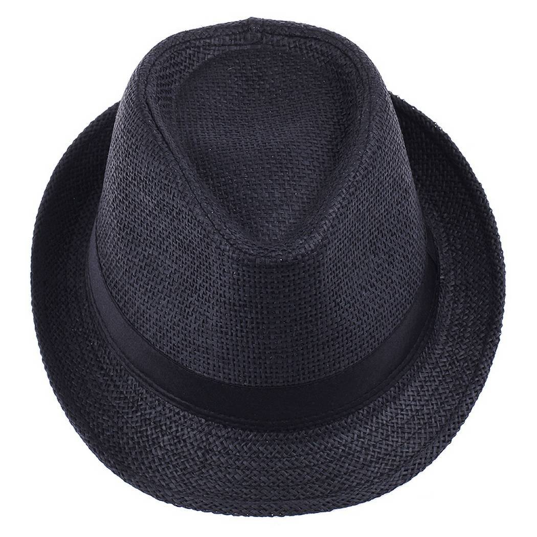 Comvip Women's Black Adults Straw Fedora Panama Sun Summer Trilby Beach Jazz Hat