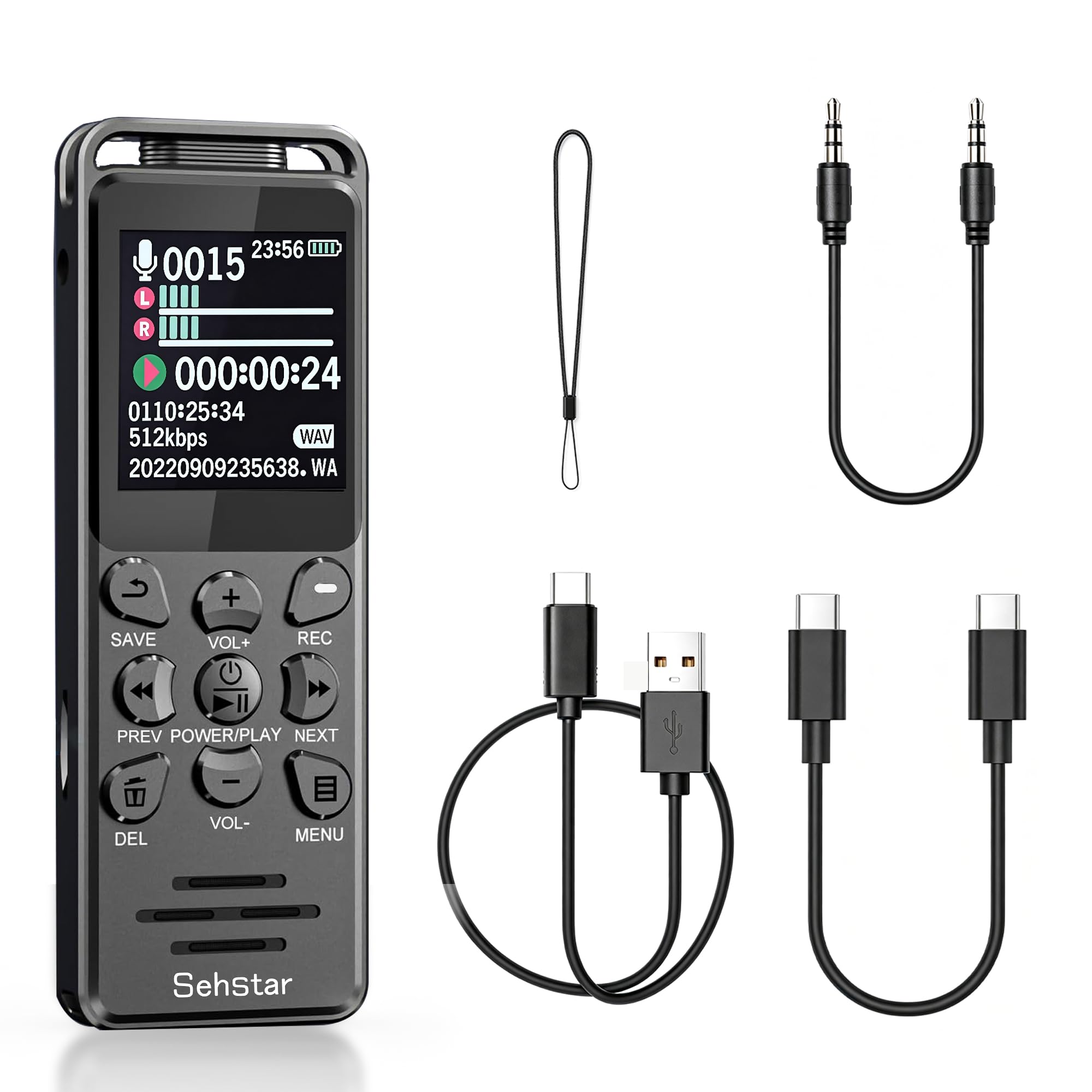 Digital Voice Recorder 8 GB with Noise Reduction 1536 Kbps, Portable Dictaphone MP3, 68 Hours Battery, AB Loop, Password Lock, USB-C for Meetings, Lectures, Interviews