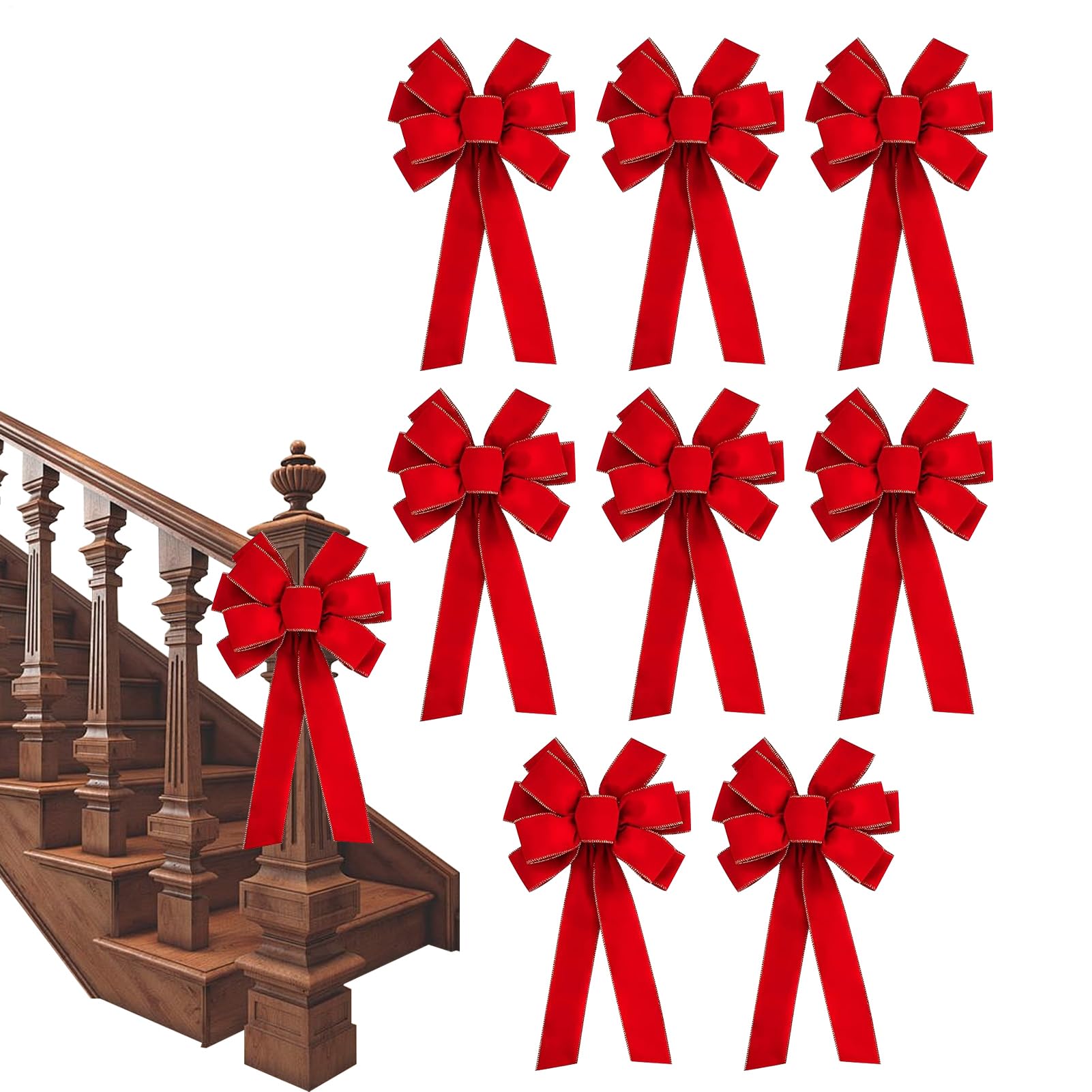 Fiocchi per Albero di Natale 8 Pezzi di Ornamenti con Bordo Oro