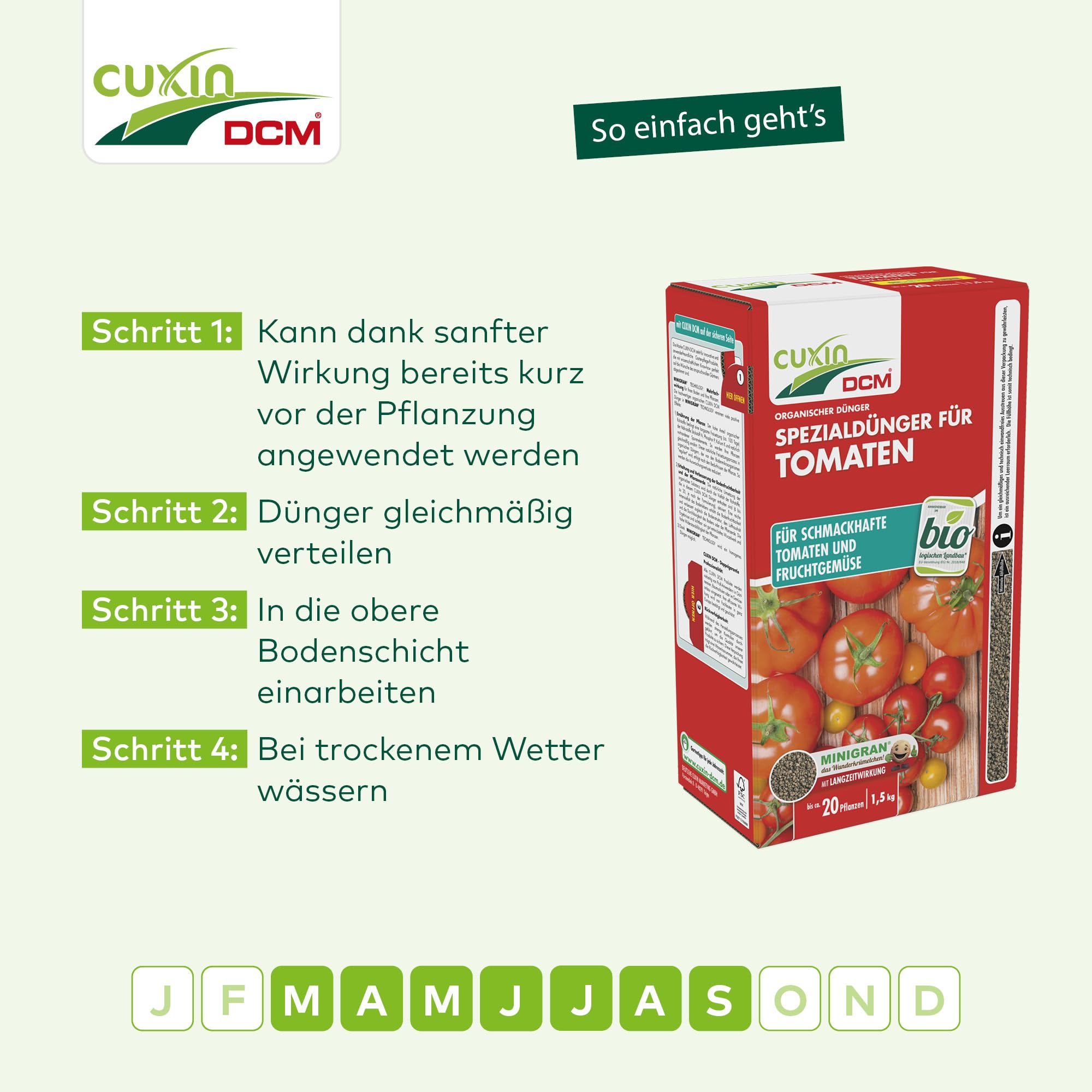 CUXIN DCM Engrais spécial pour tomates – Engrais pour tomates – Avec technologie MINIGRAN® – Engrais pour tomates – Engrais bio organique – 1,5 kg pour 20 plantes