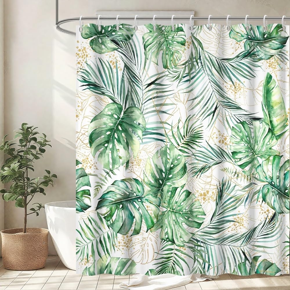 Uiiooazy Cortina de Ducha de Hoja Eucalipto, Cortinas de Ducha Verde Oro Abstracto Planta Cortinas de Baño Antimoho Impermeable Lavable Tejido de Poliéster Cortina Ducha con Ganchos 90x180cm — view 88