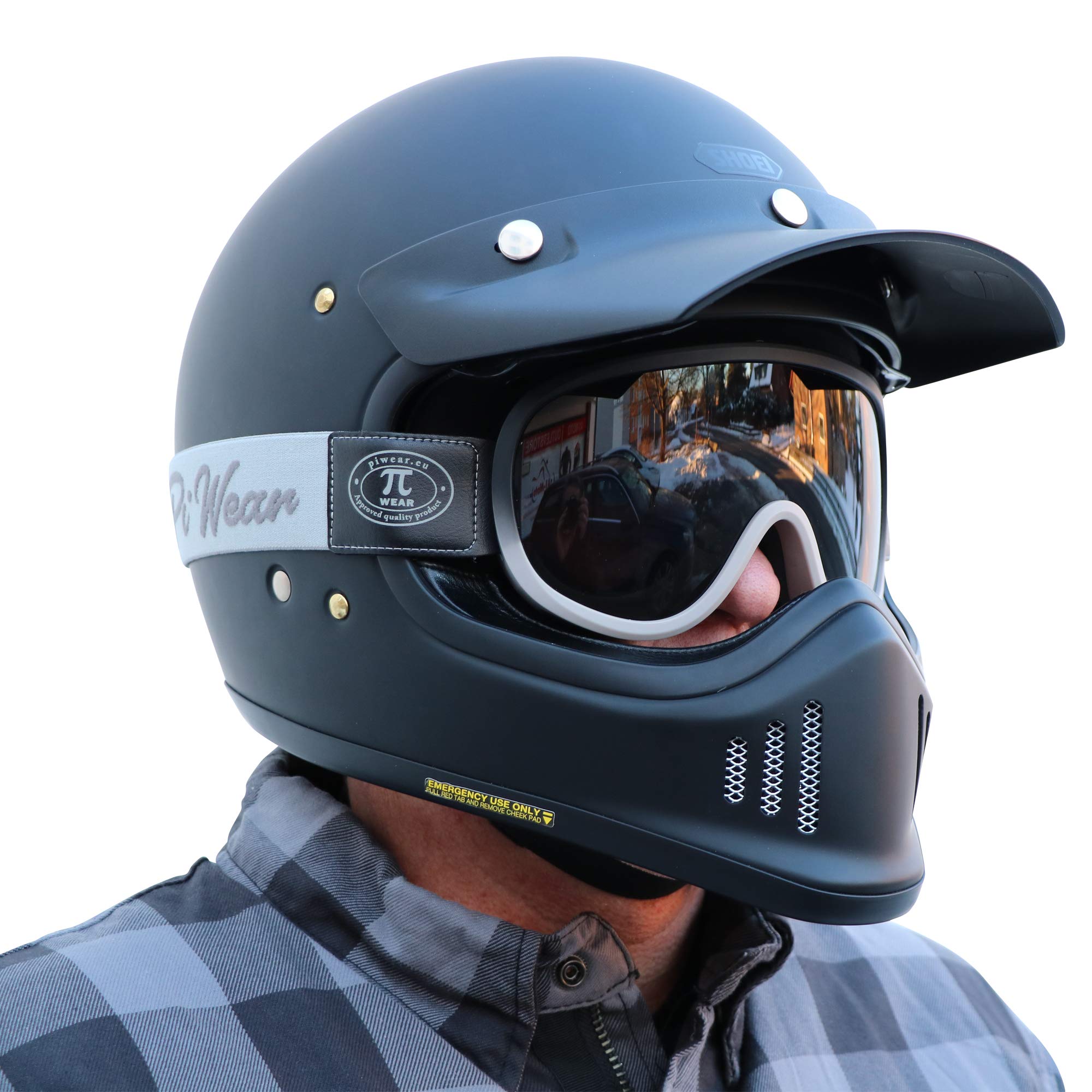PiWear® Arizona - Occhiali da moto con montatura marrone e beige, con logo nero e vetro marrone sfumato, stile retrò, per portatori di occhiali, imbottiti, anti-appannamento