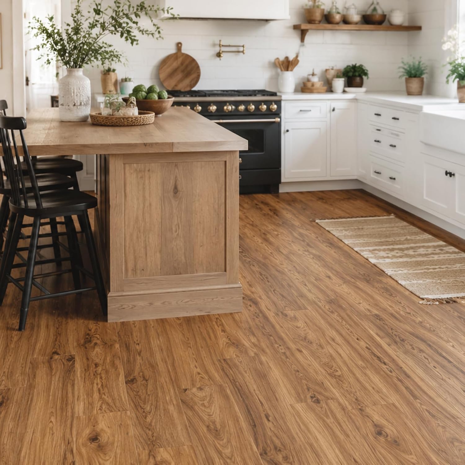 Wood Textured Click-Lock SPC Floor Tiles 10-Pack, 48x6 Inch, Dexter Oak | Vinyl Floor Planks, Wood Look 5mm Thick Waterproof Flooring for Living Room, Kitchen, Basement